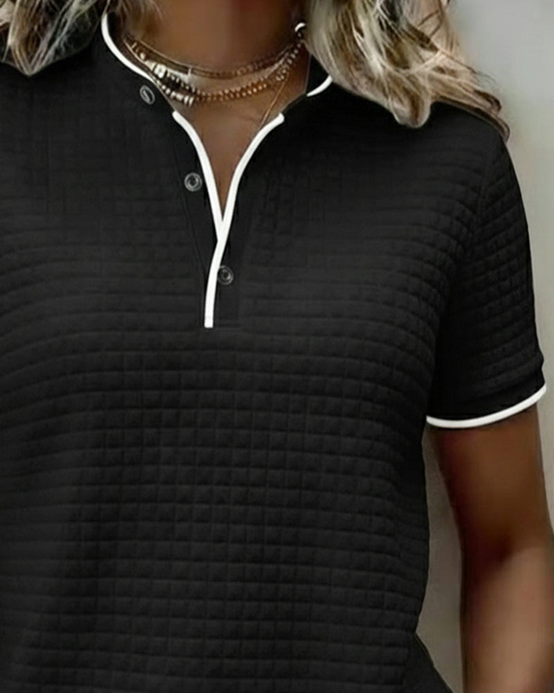 Buttoned Ribbed Jersey Top Short Sleeves