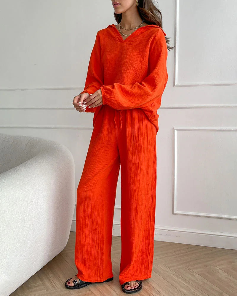Simple V-Neck Casual Two-piece Set