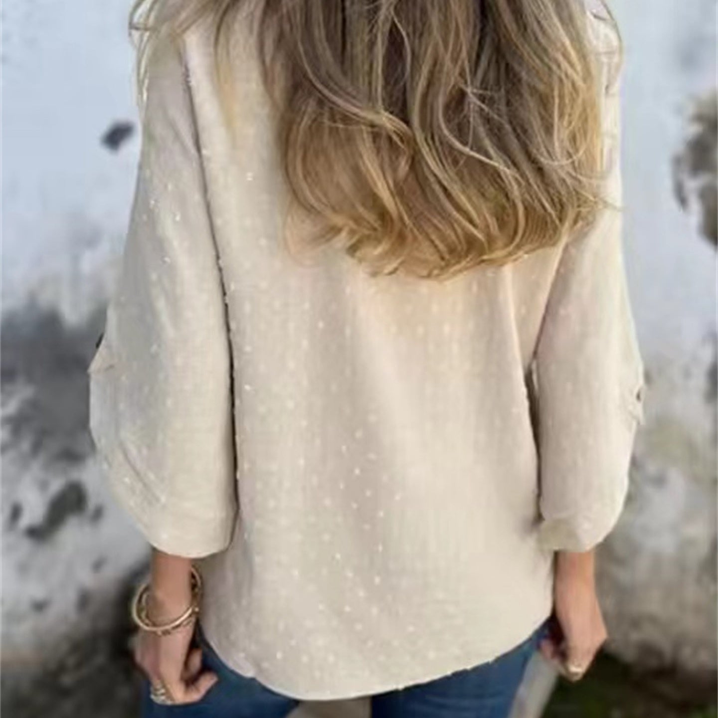 Casual Jacquard Top with Round Neckline for Women