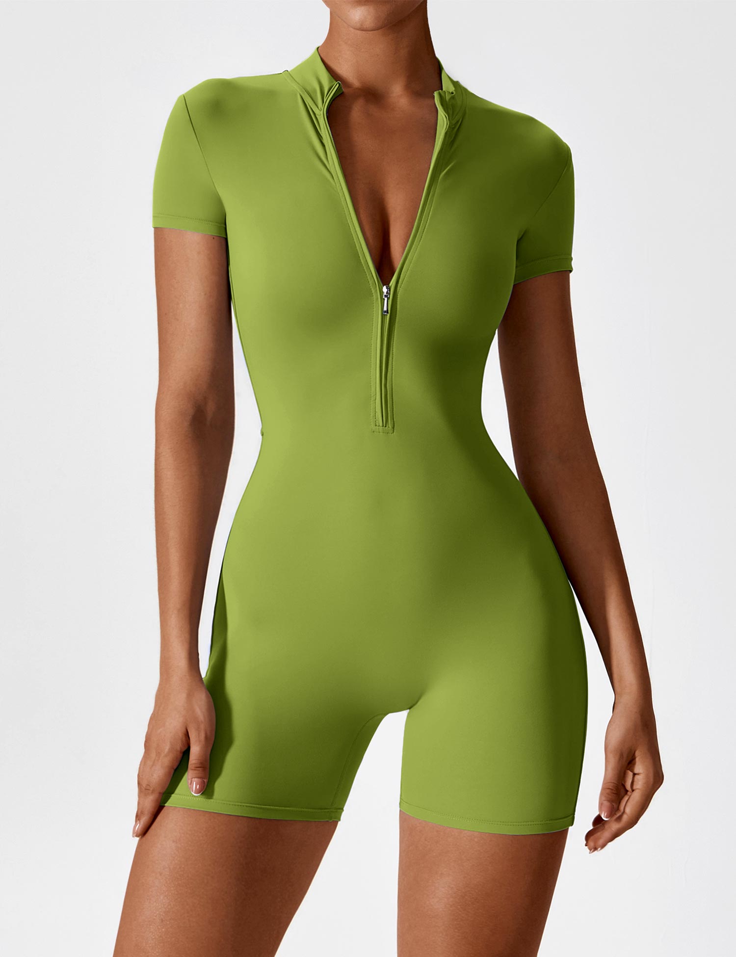 Velouré Short Sleeve Zipper Romper