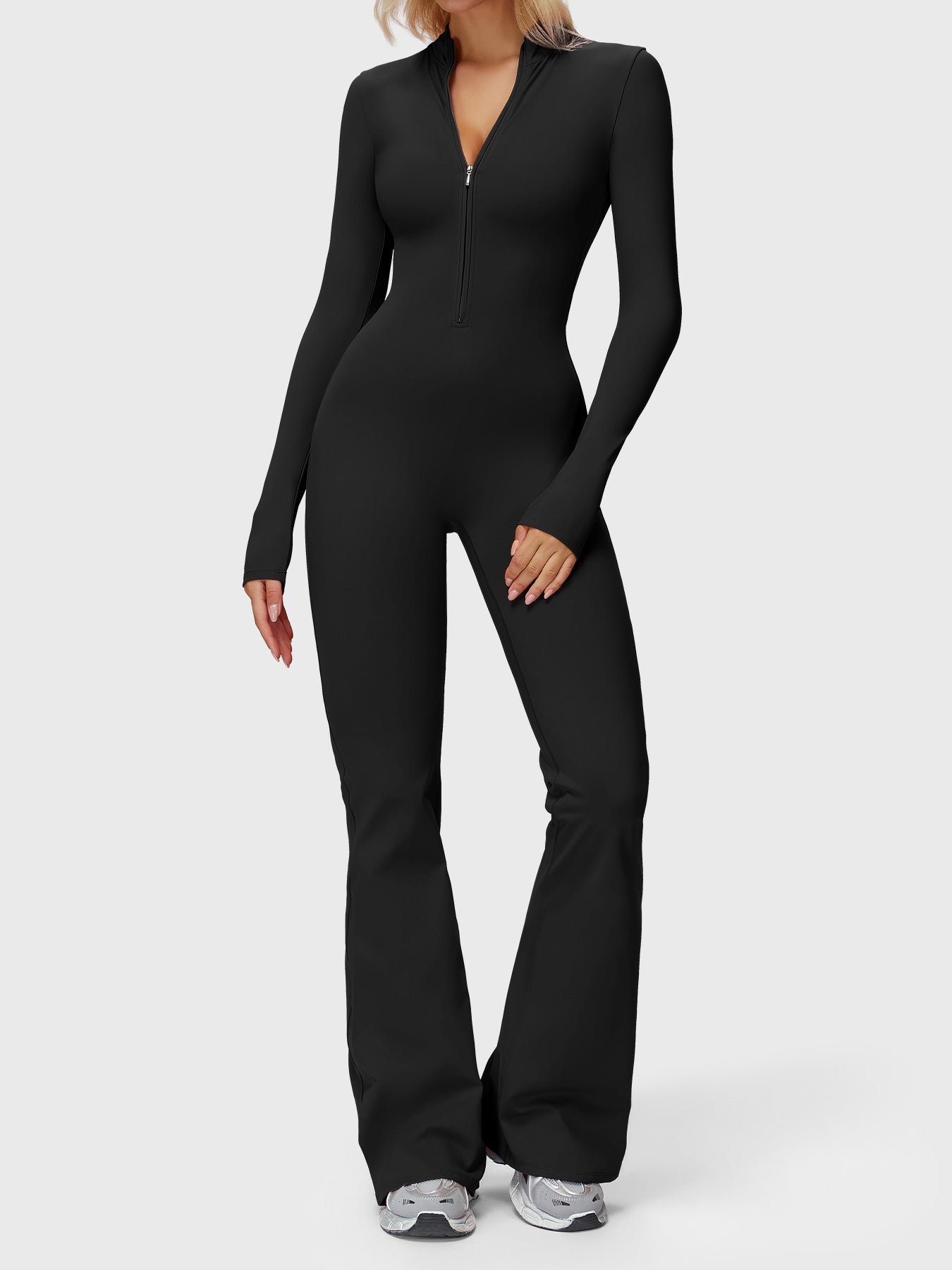 Velouré Belle Long Sleeve Zipper Flared Jumpsuit
