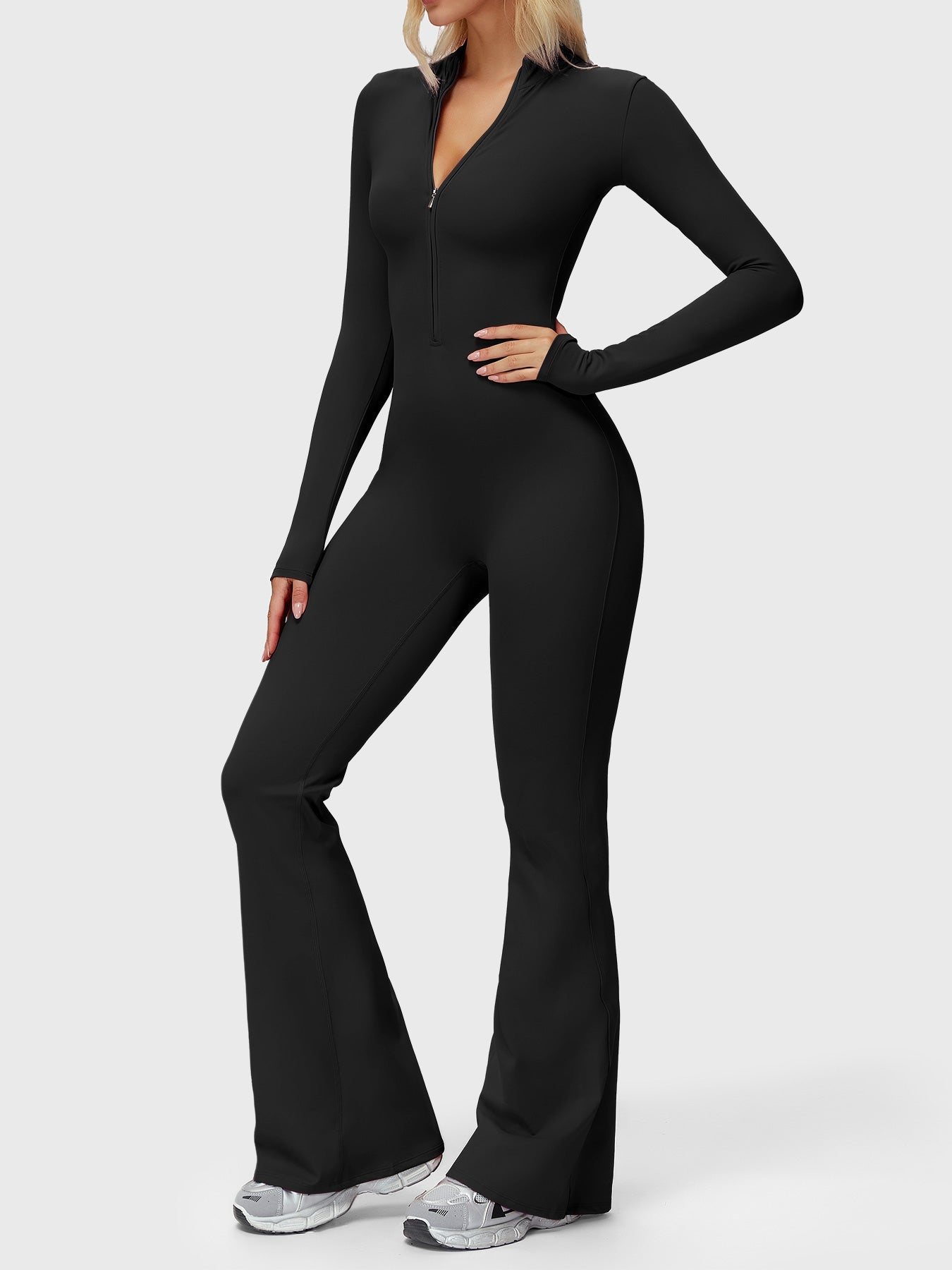 Velouré Belle Long Sleeve Zipper Flared Jumpsuit