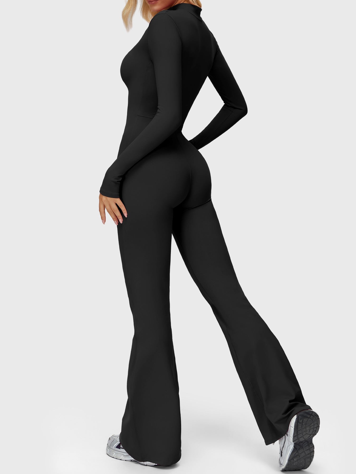 Velouré Belle Long Sleeve Zipper Flared Jumpsuit