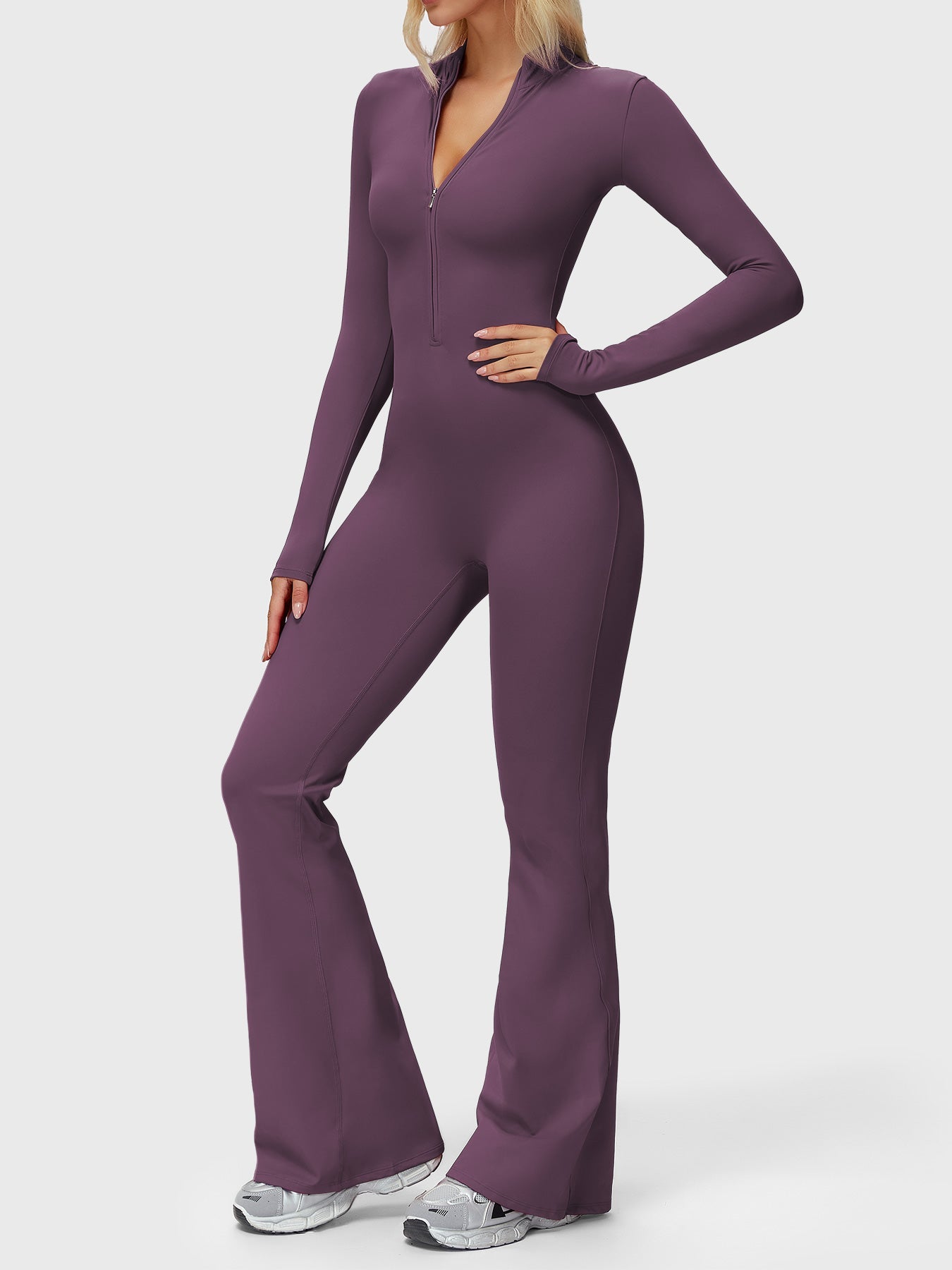 Velouré Belle Long Sleeve Zipper Flared Jumpsuit