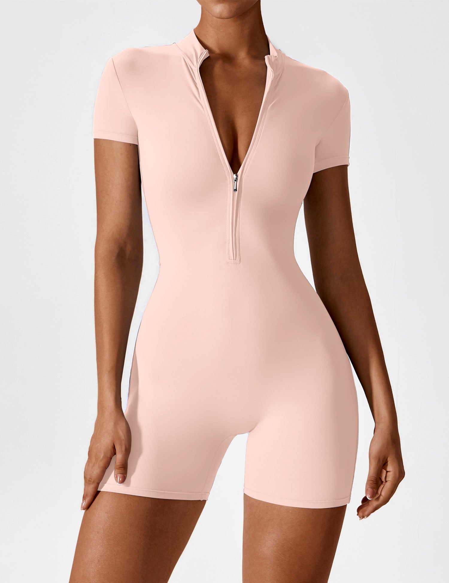 Velouré Short Sleeve Zipper Romper