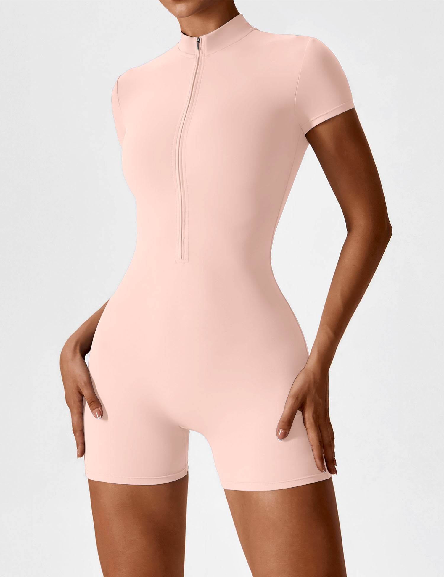 Velouré Short Sleeve Zipper Romper