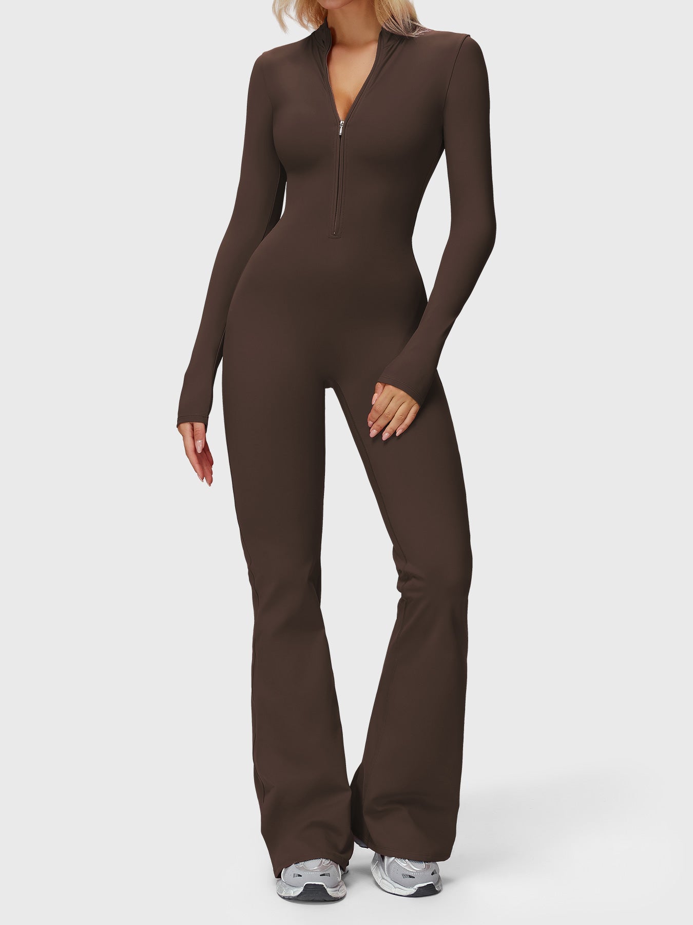 Velouré Belle Long Sleeve Zipper Flared Jumpsuit