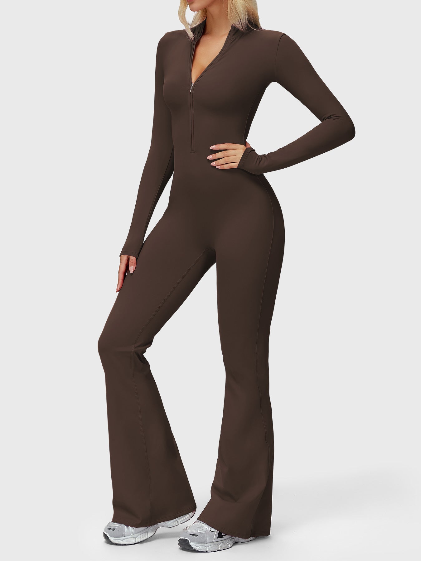 Velouré Belle Long Sleeve Zipper Flared Jumpsuit