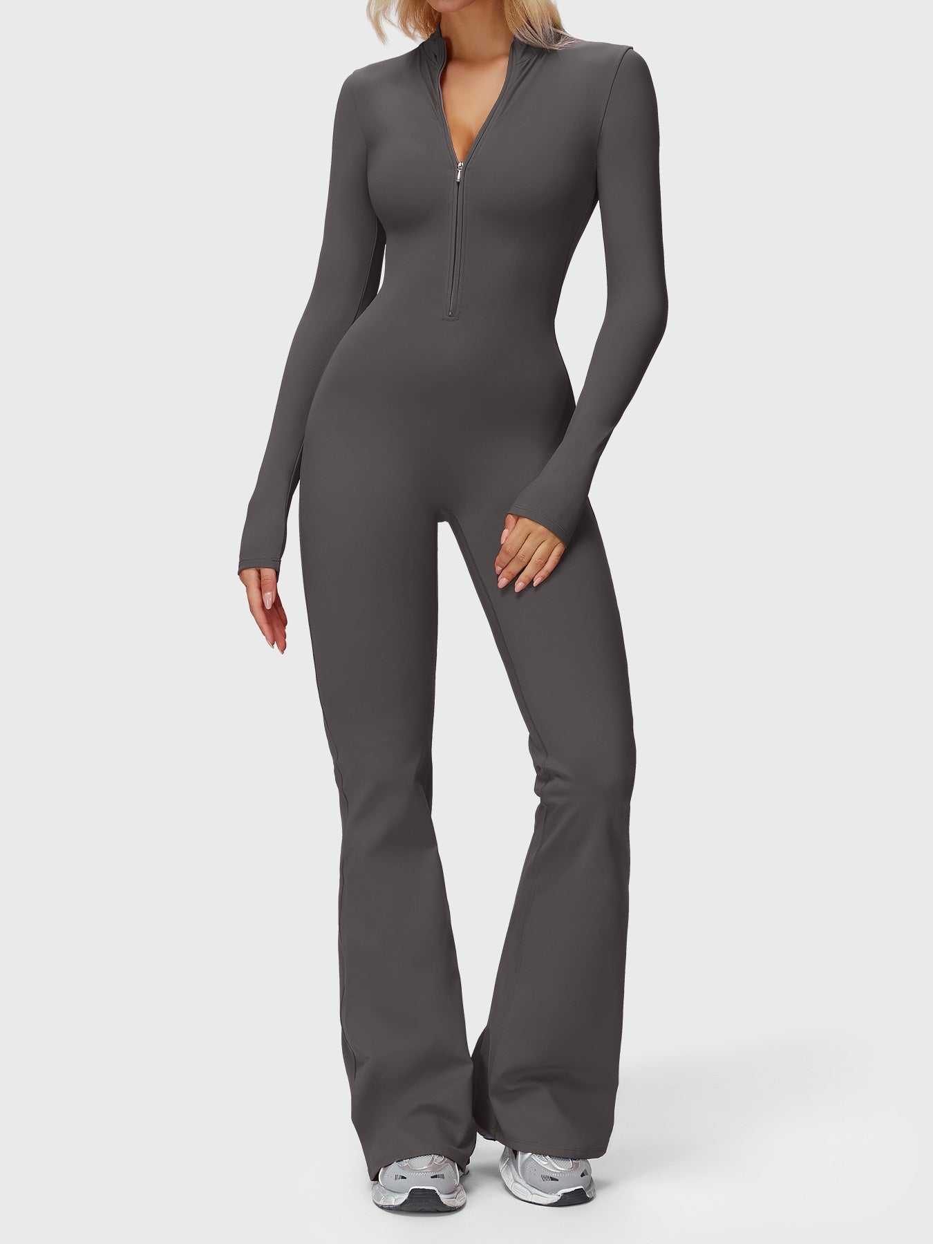 Velouré Belle Long Sleeve Zipper Flared Jumpsuit