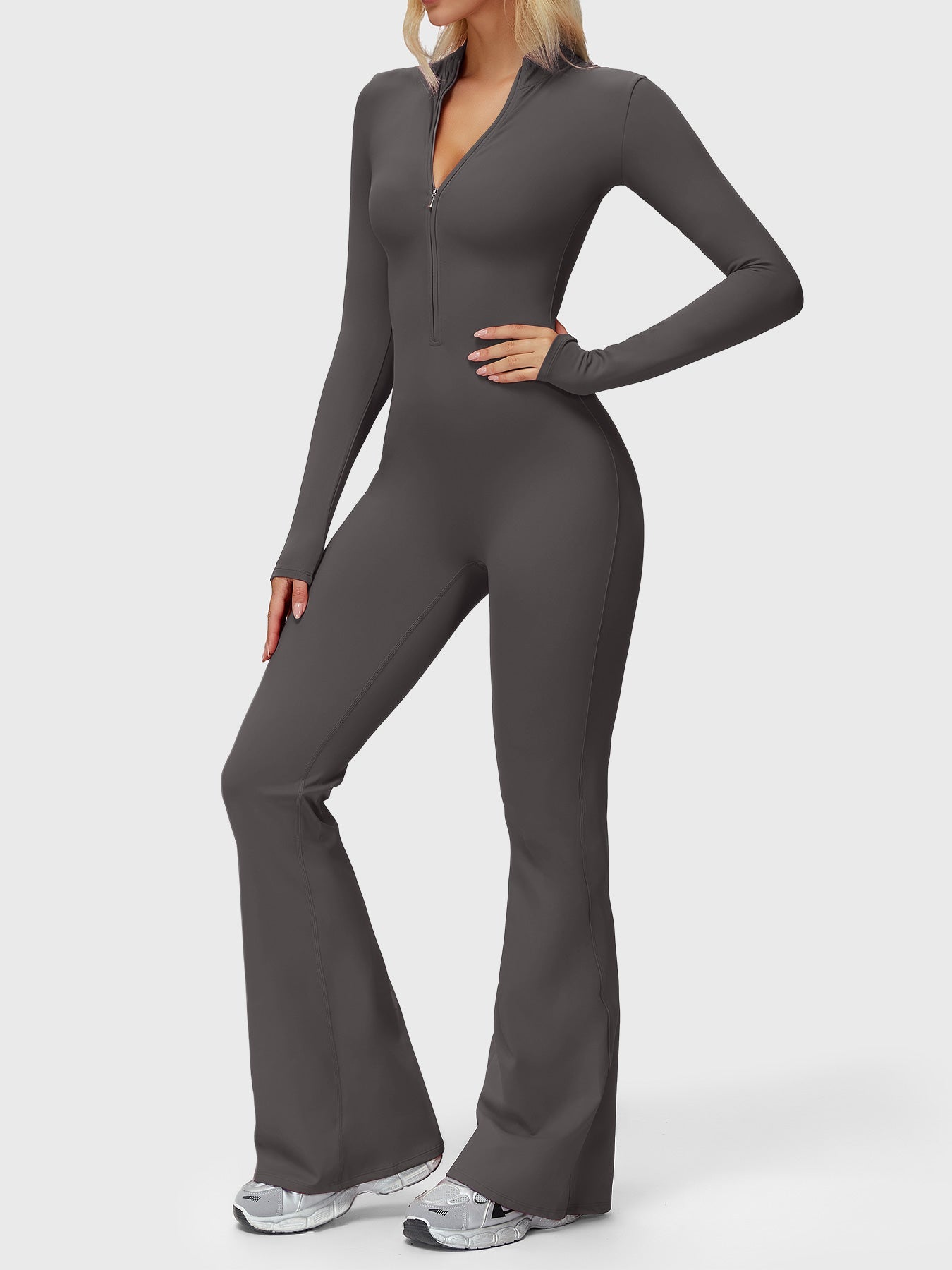 Velouré Belle Long Sleeve Zipper Flared Jumpsuit