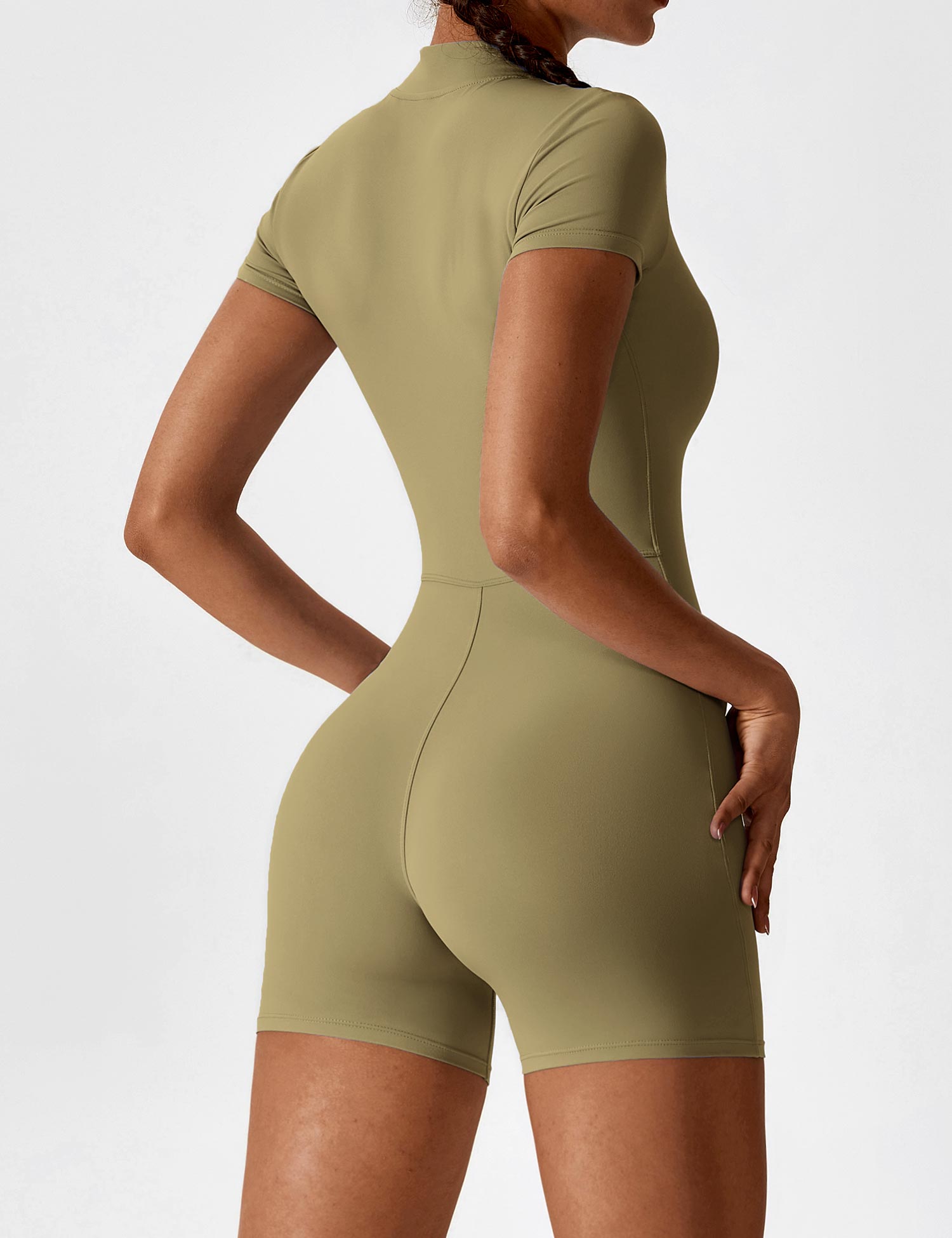 Velouré Short Sleeve Zipper Romper