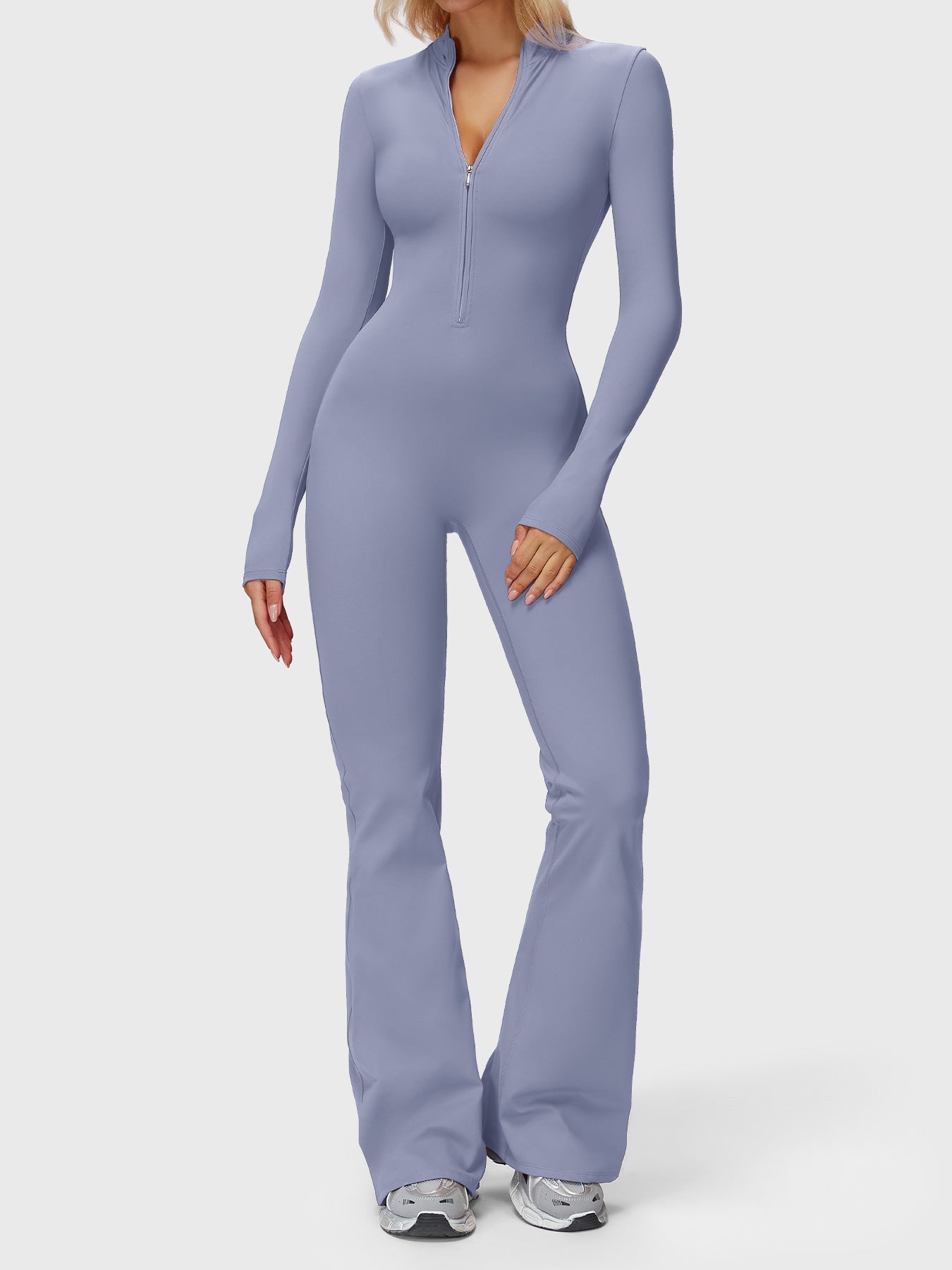 Velouré Belle Long Sleeve Zipper Flared Jumpsuit