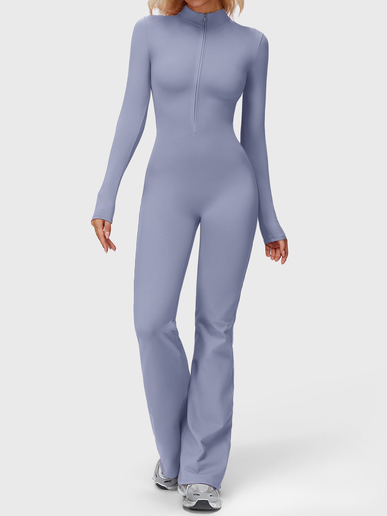 Velouré Belle Long Sleeve Zipper Flared Jumpsuit