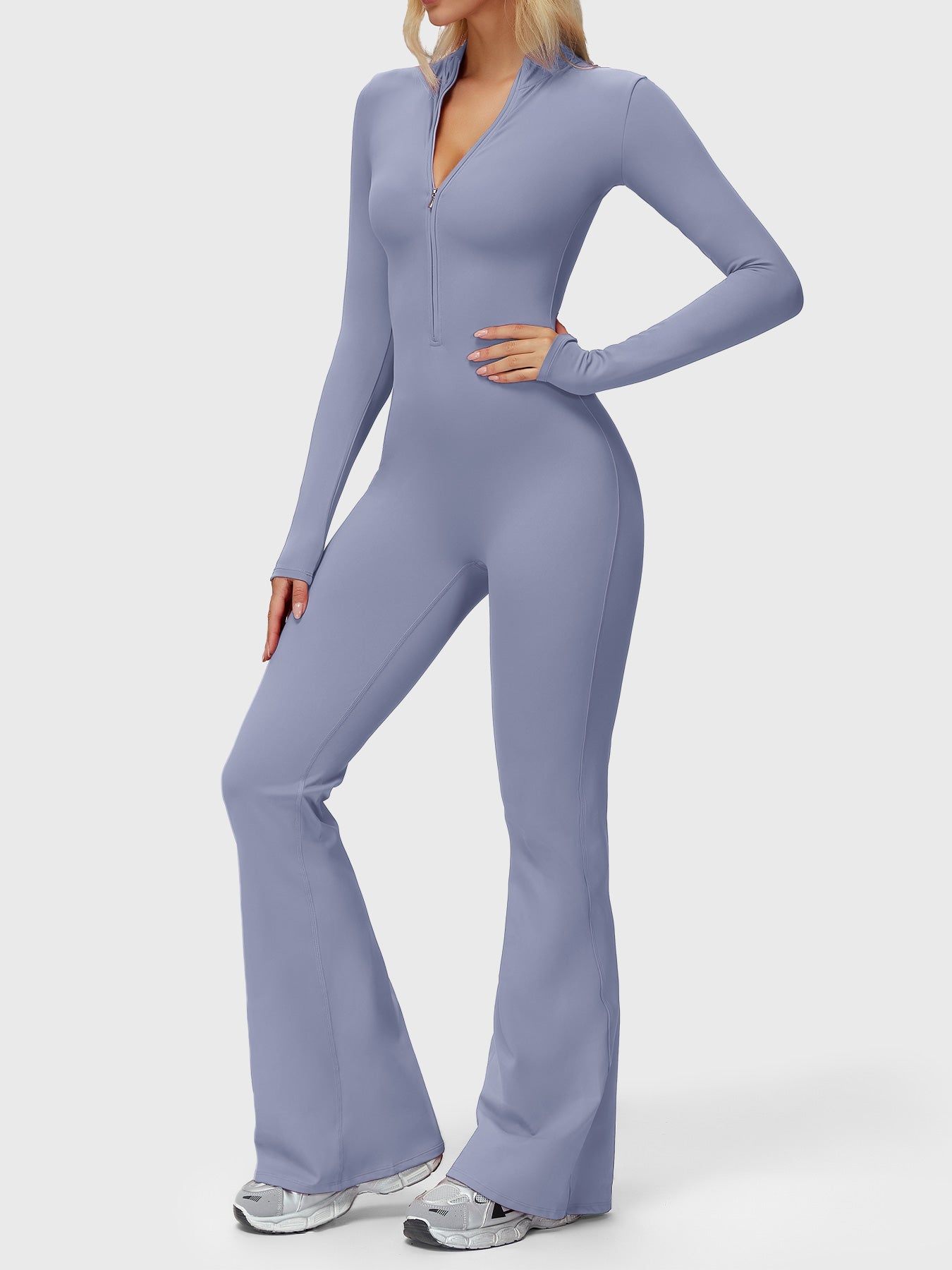 Velouré Belle Long Sleeve Zipper Flared Jumpsuit