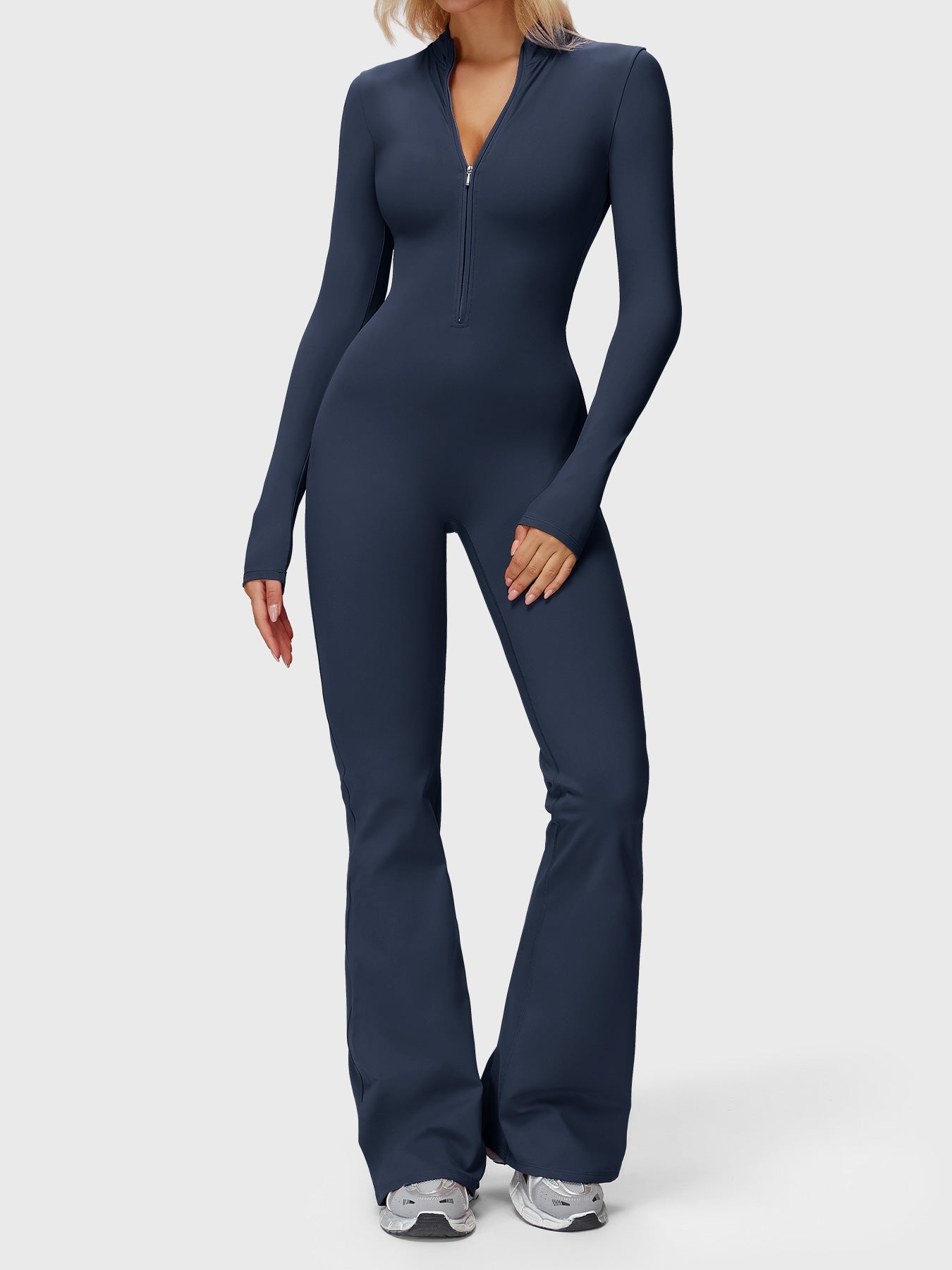 Velouré Belle Long Sleeve Zipper Flared Jumpsuit