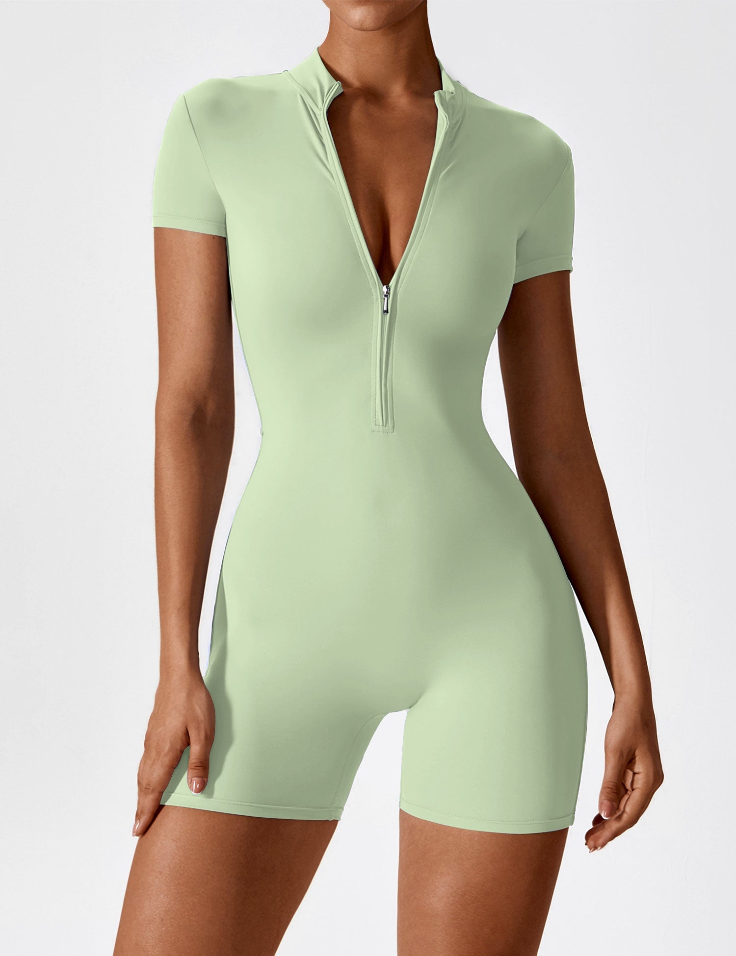 Velouré Short Sleeve Zipper Romper