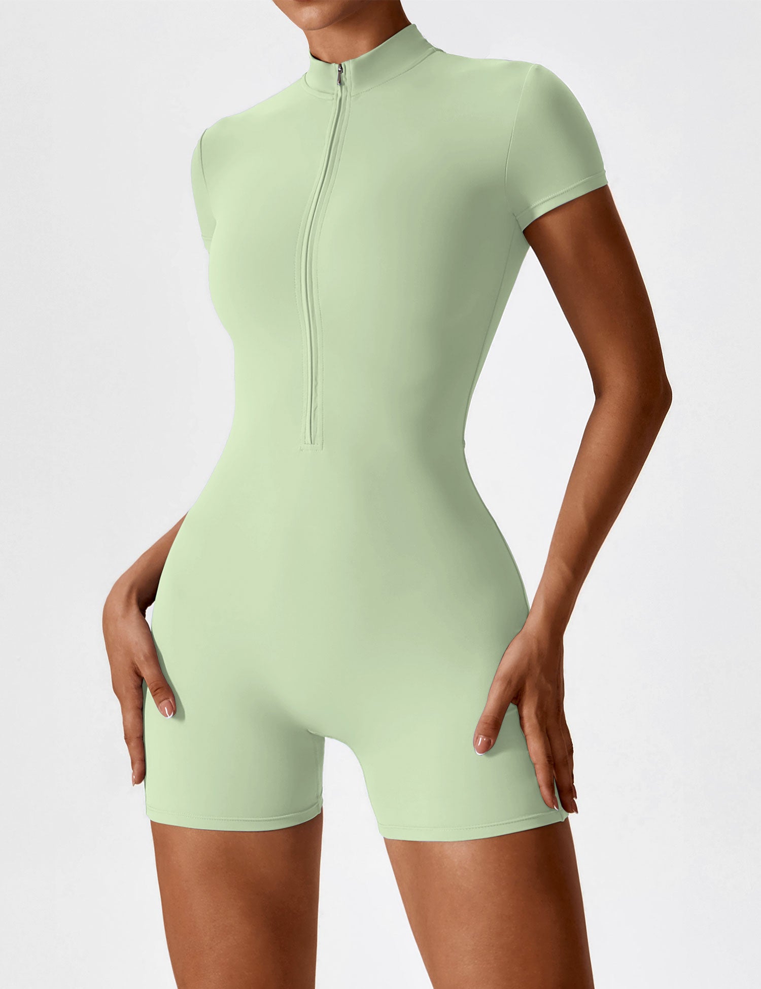 Velouré Short Sleeve Zipper Romper