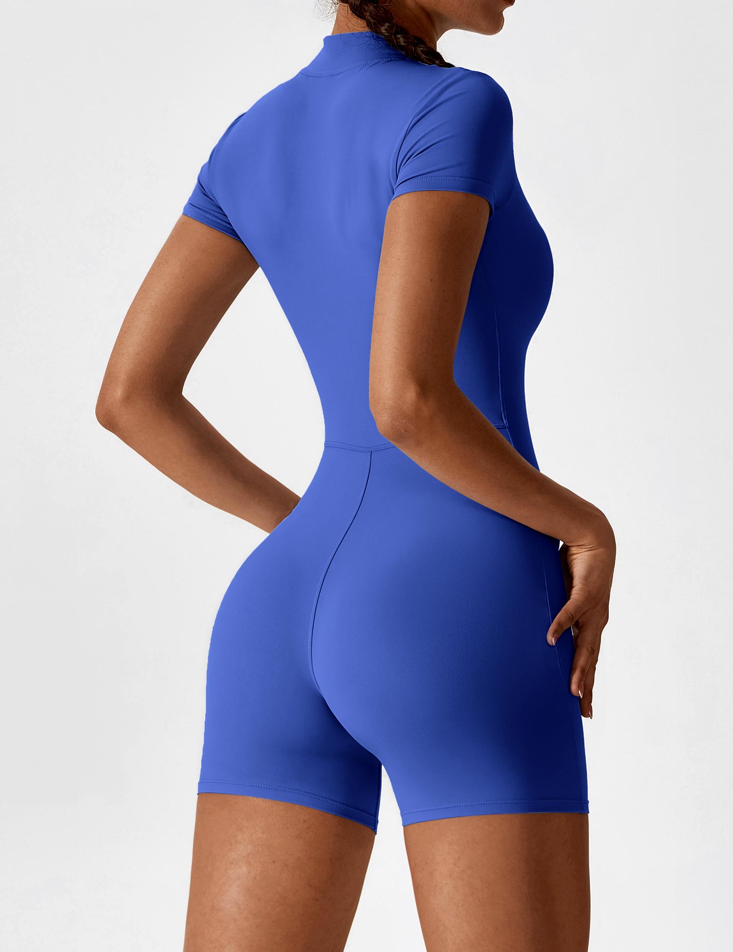 Velouré Short Sleeve Zipper Romper