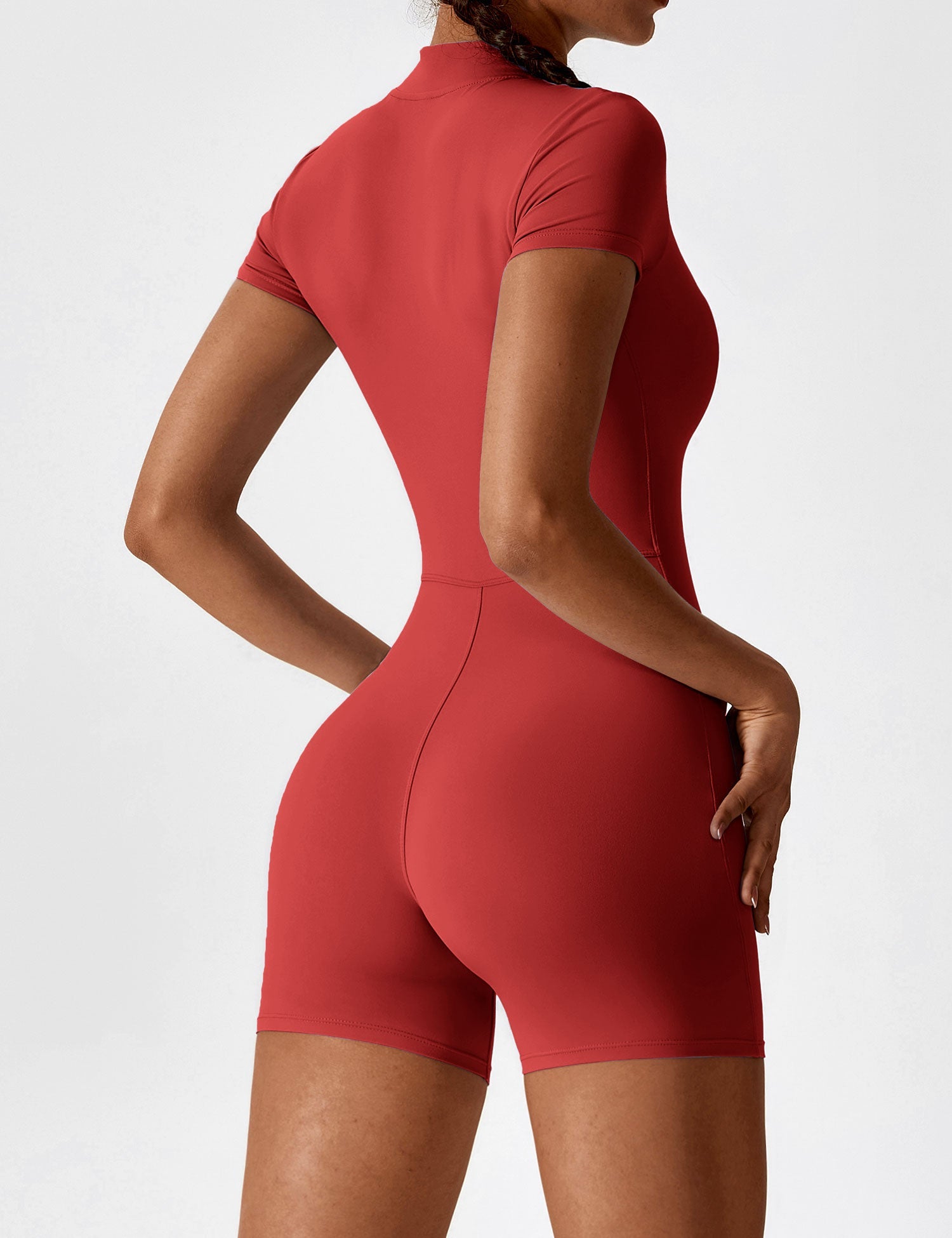 Velouré Short Sleeve Zipper Romper