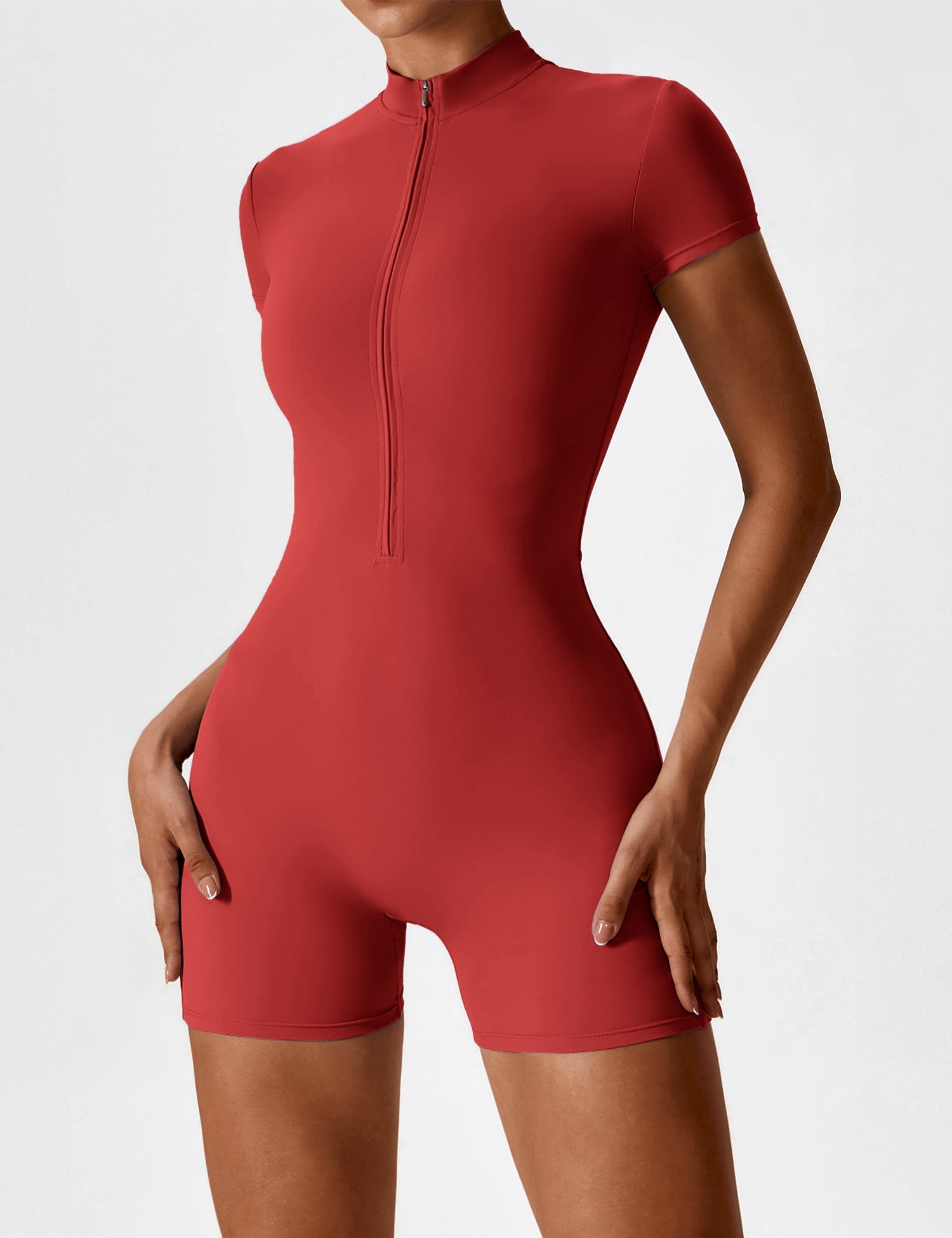 Velouré Short Sleeve Zipper Romper