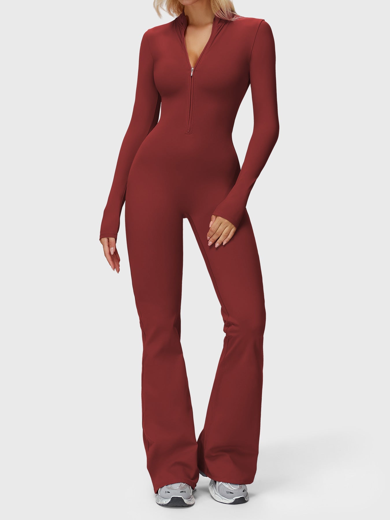 Velouré Belle Long Sleeve Zipper Flared Jumpsuit