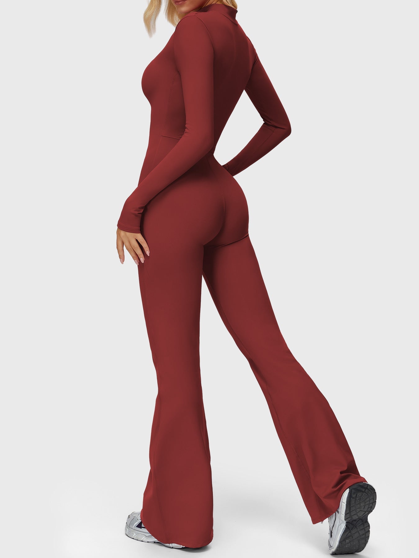 Velouré Belle Long Sleeve Zipper Flared Jumpsuit