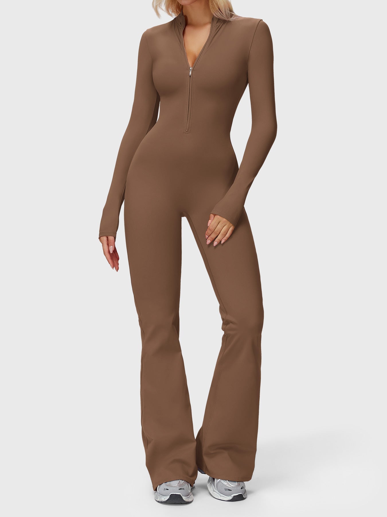 Velouré Belle Long Sleeve Zipper Flared Jumpsuit