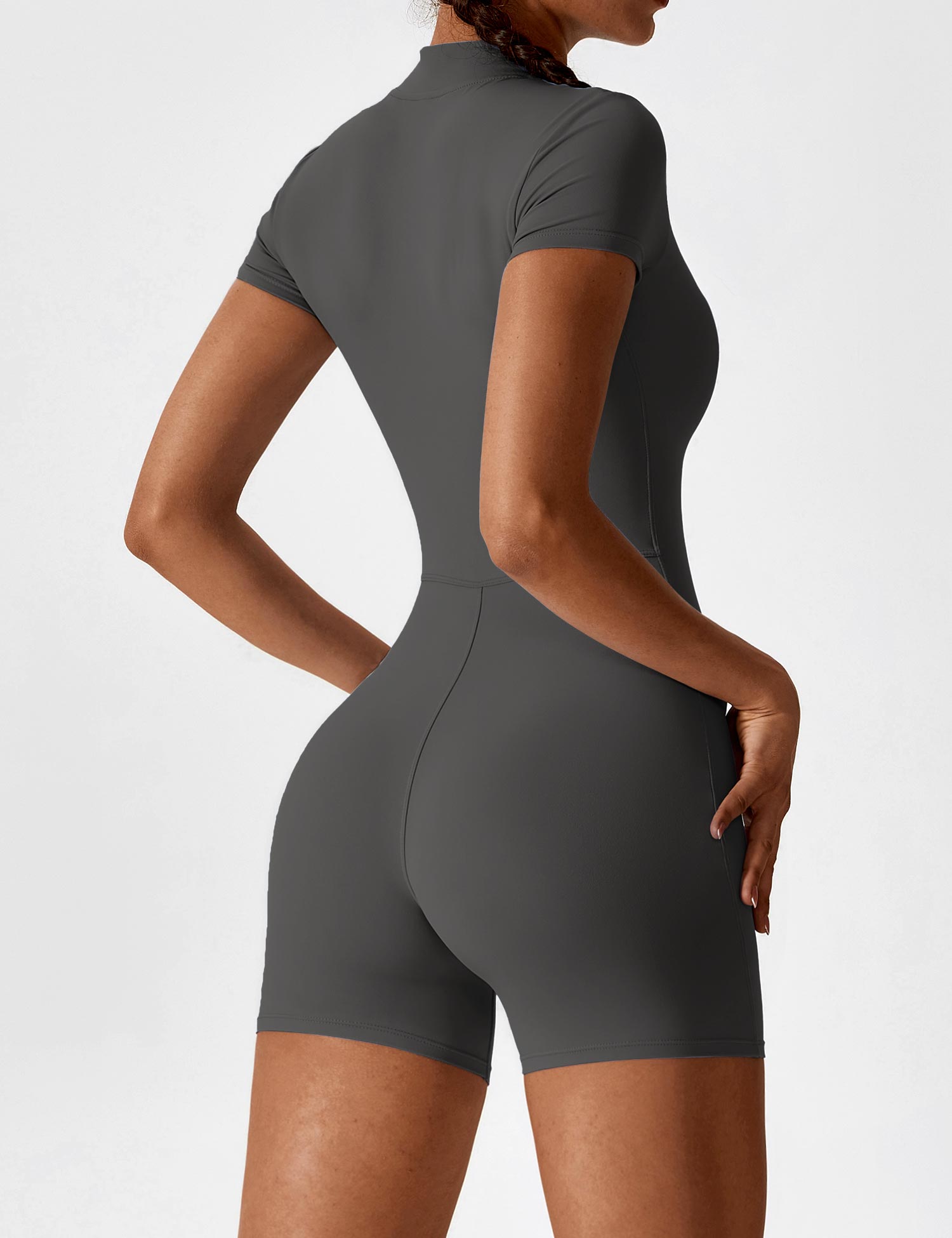 Velouré Short Sleeve Zipper Romper