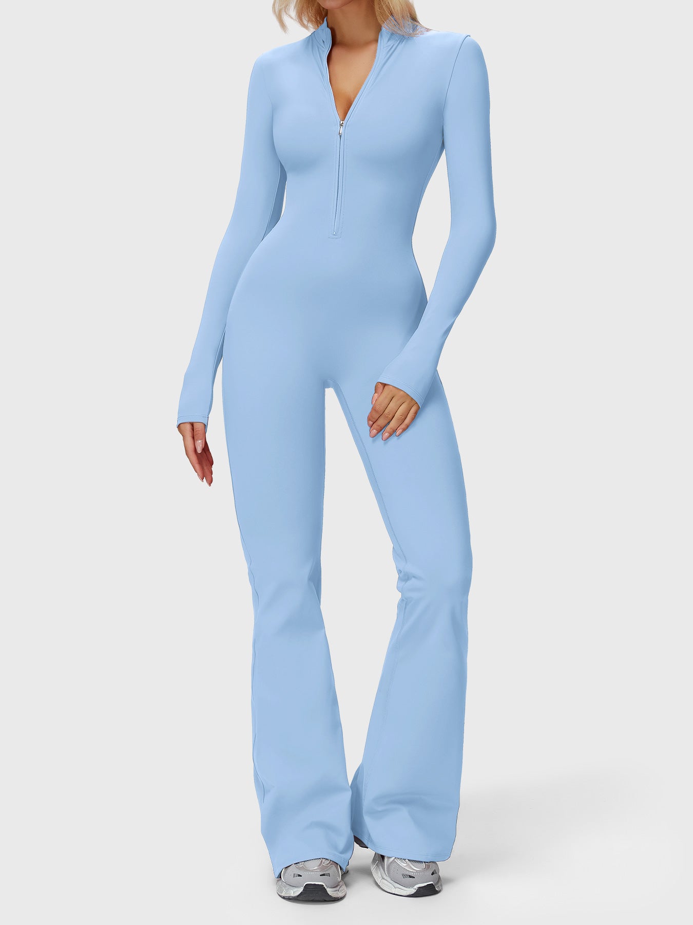 Velouré Belle Long Sleeve Zipper Flared Jumpsuit