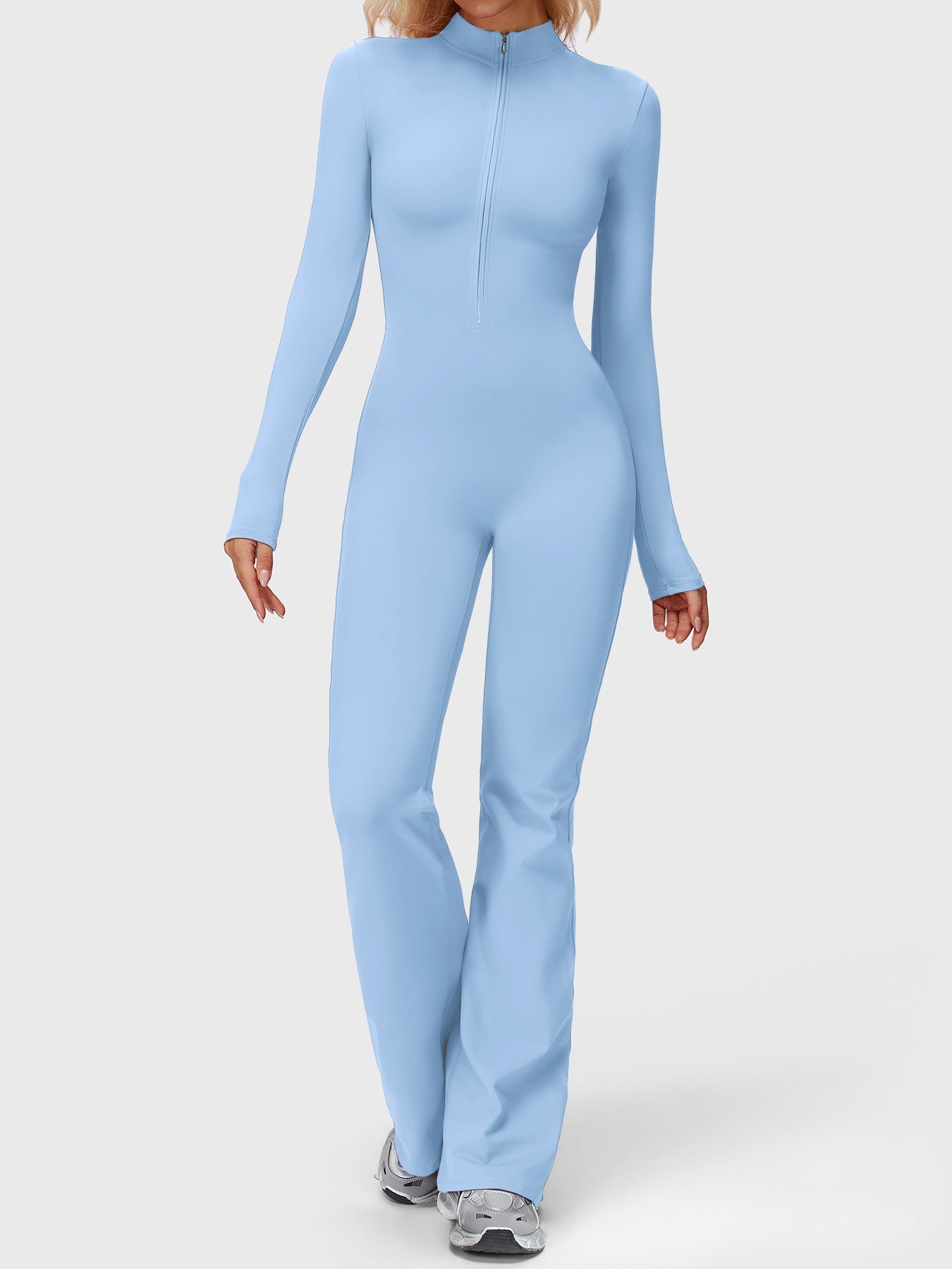 Velouré Belle Long Sleeve Zipper Flared Jumpsuit