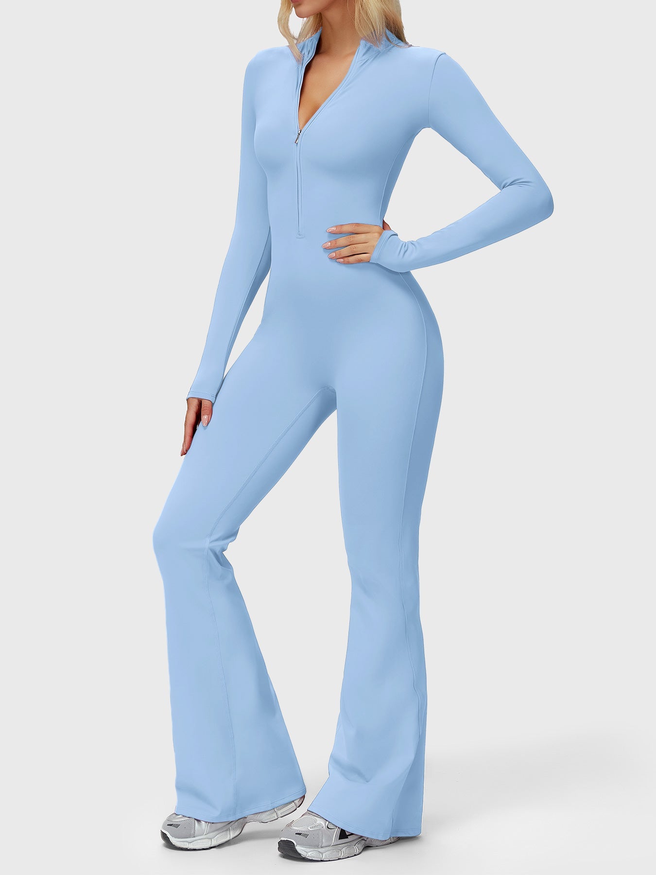 Velouré Belle Long Sleeve Zipper Flared Jumpsuit