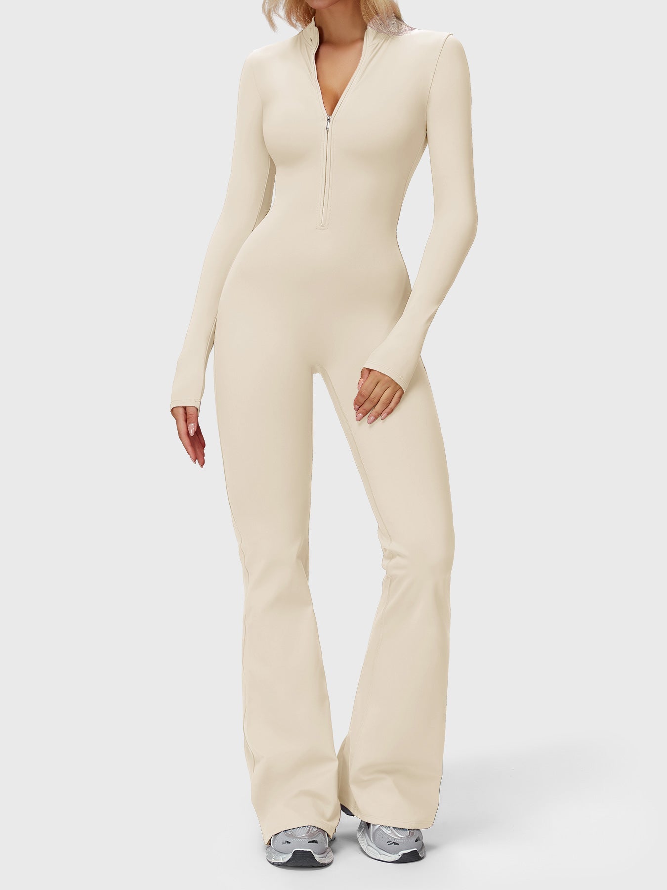 Velouré Belle Long Sleeve Zipper Flared Jumpsuit