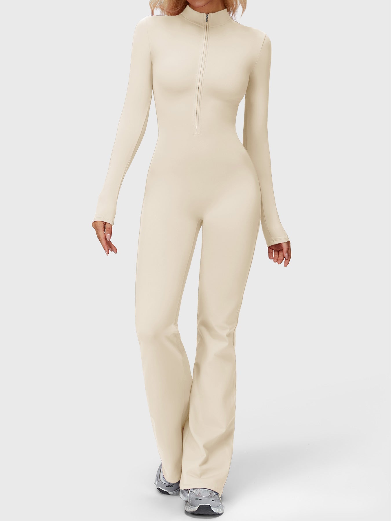 Velouré Belle Long Sleeve Zipper Flared Jumpsuit