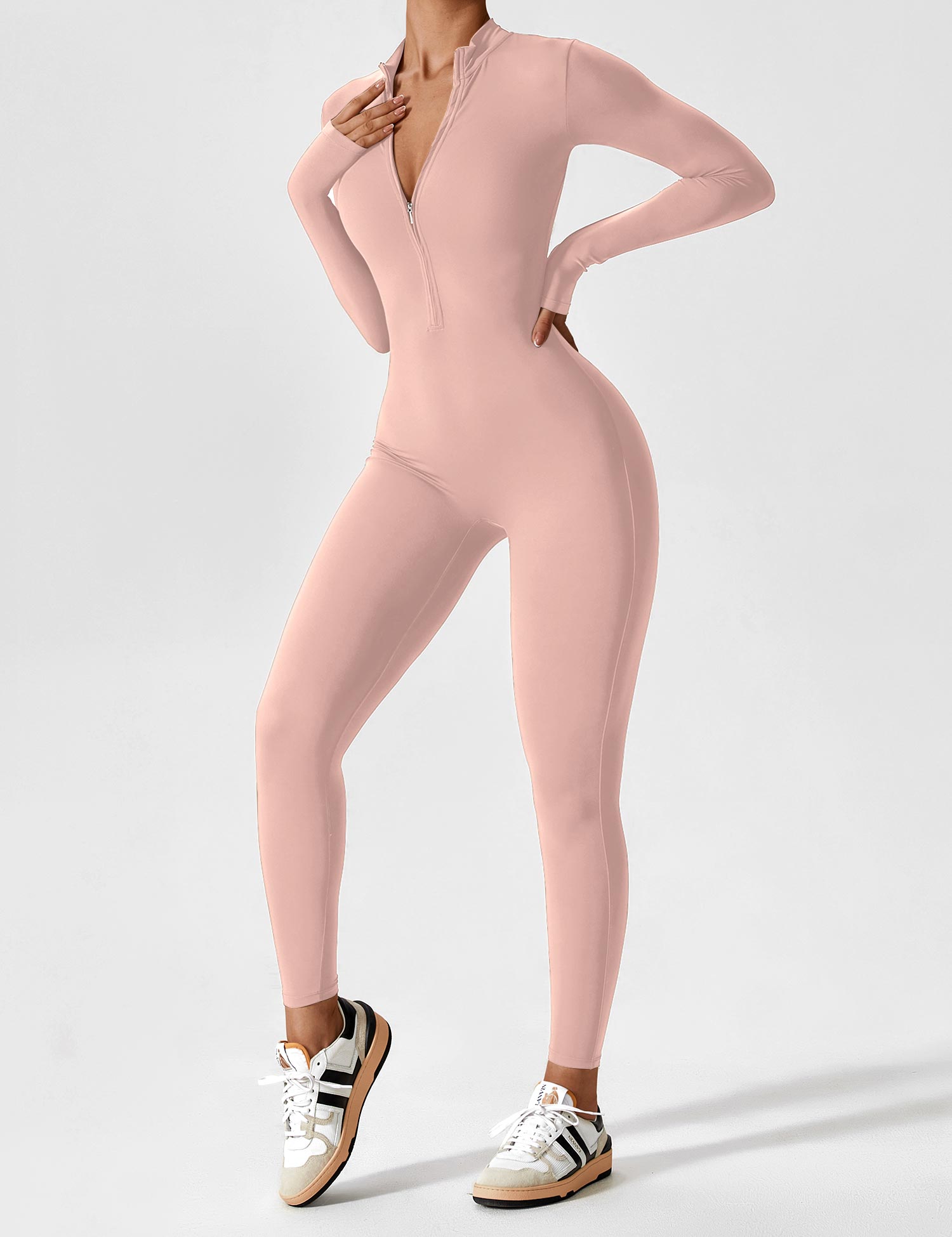 Velouré Long Sleeve Zipper Jumpsuit