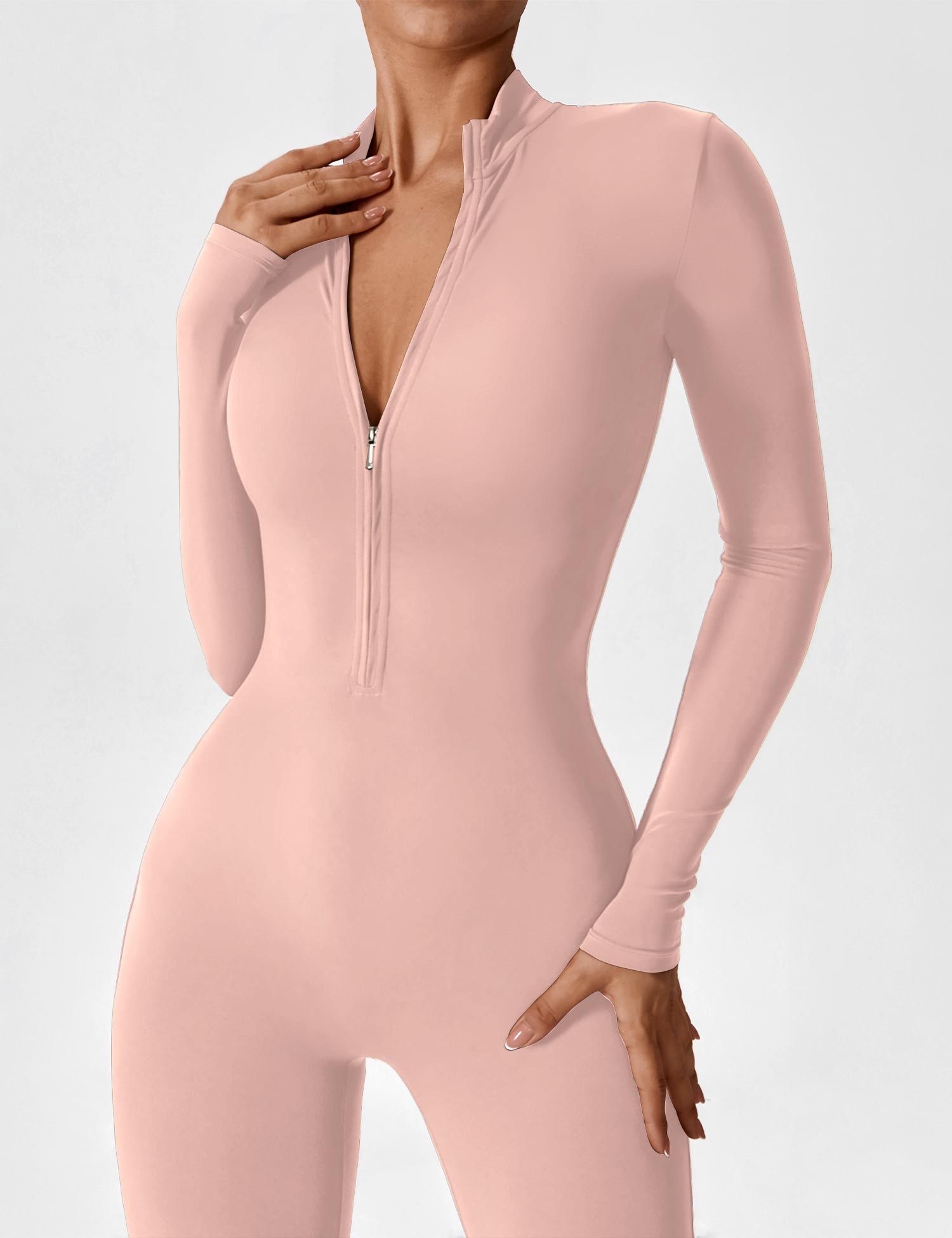 Velouré Long Sleeve Zipper Jumpsuit