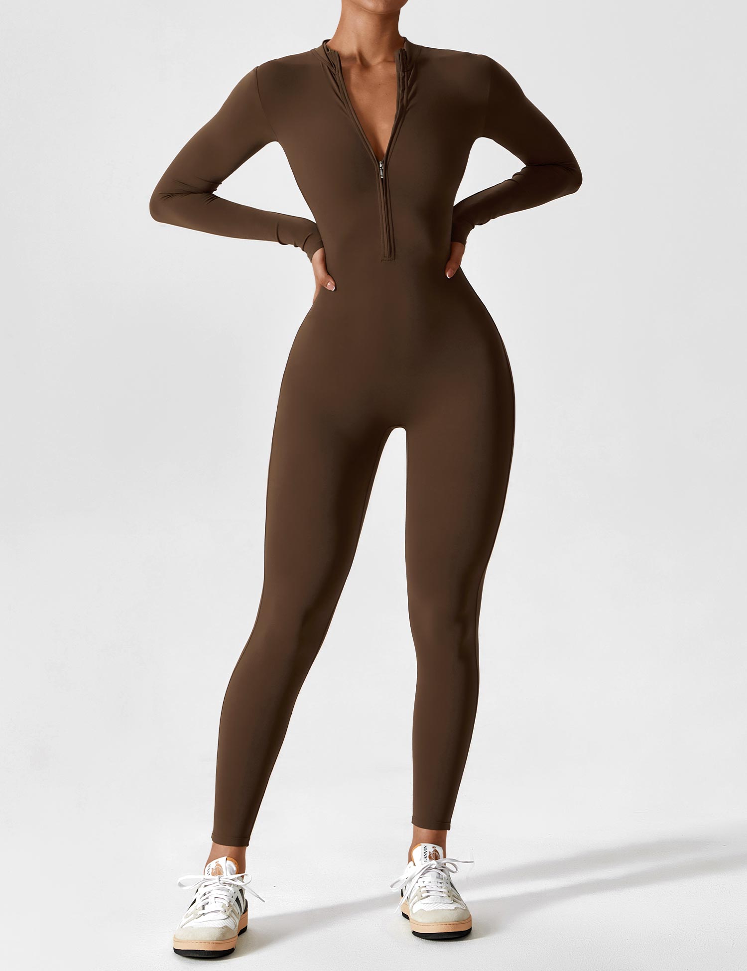 Velouré Long Sleeve Zipper Jumpsuit