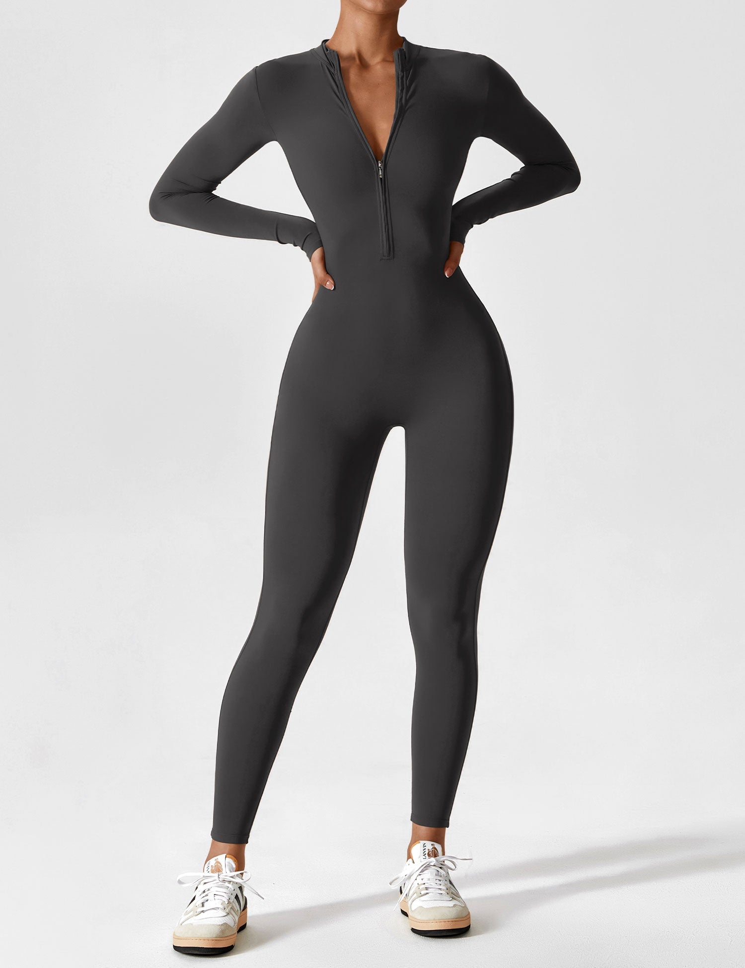Velouré Long Sleeve Zipper Jumpsuit