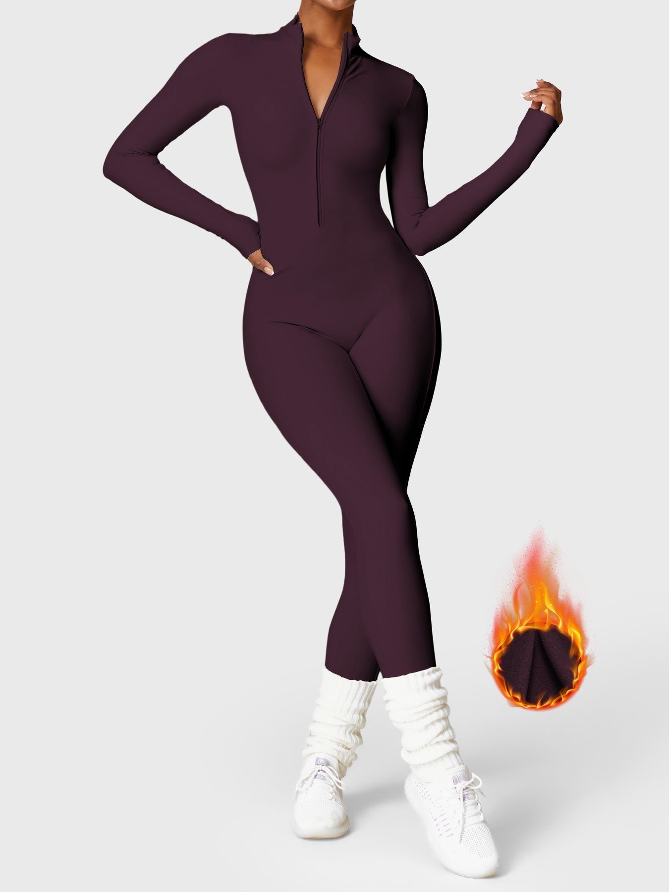 Velouré Belle Fleece Long Sleeve Zipper Jumpsuit