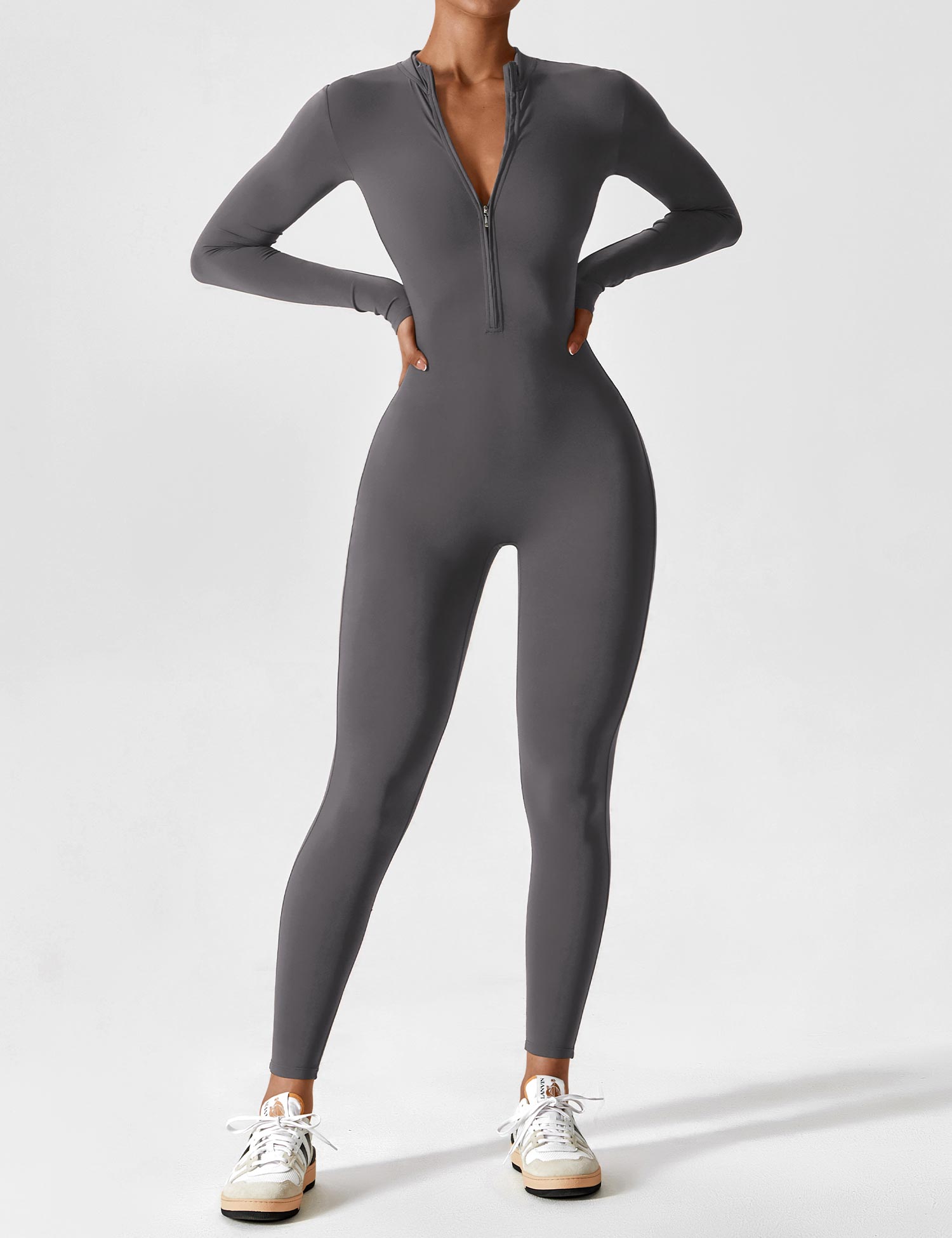 Velouré Long Sleeve Zipper Jumpsuit