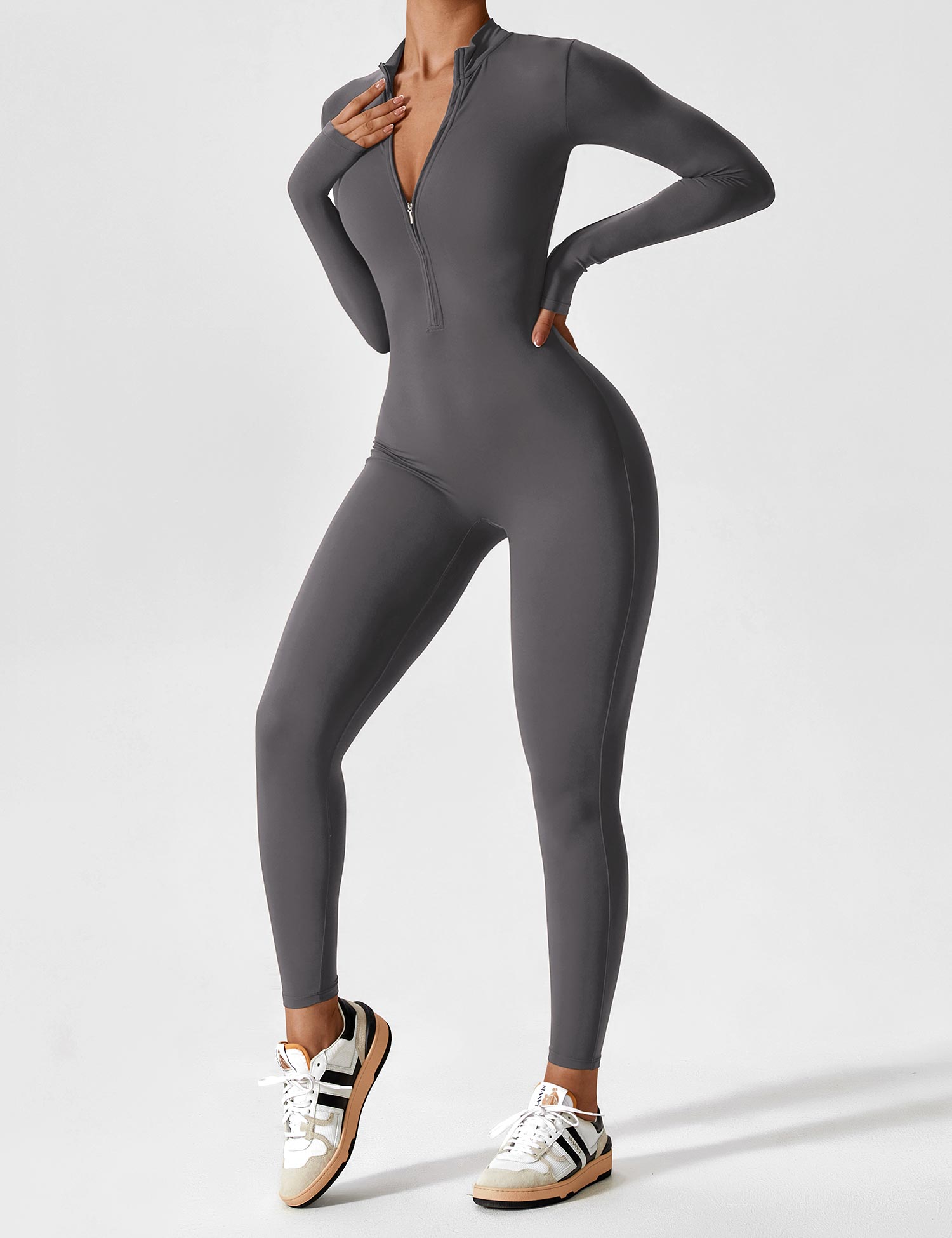 Velouré Long Sleeve Zipper Jumpsuit