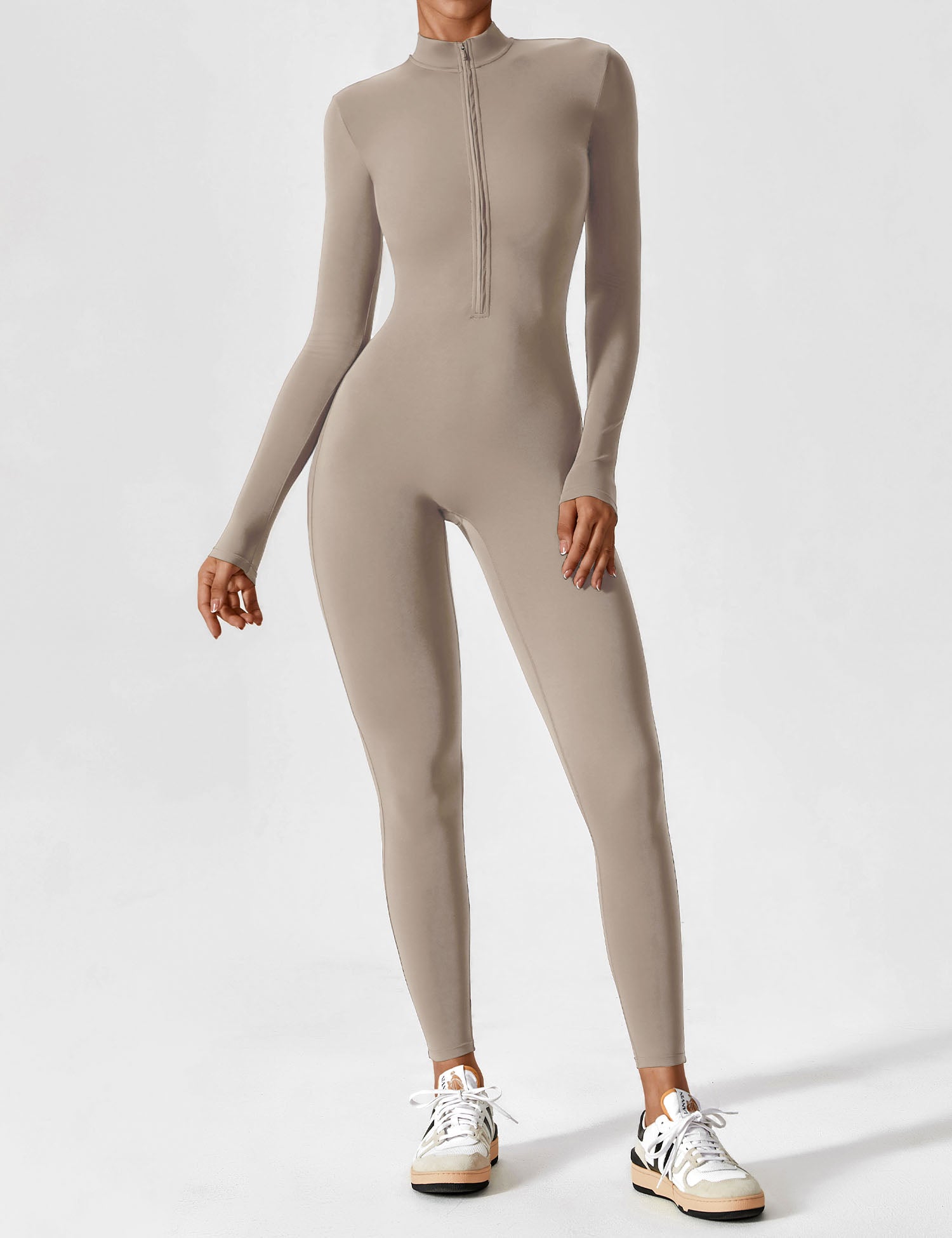 Velouré Long Sleeve Zipper Jumpsuit