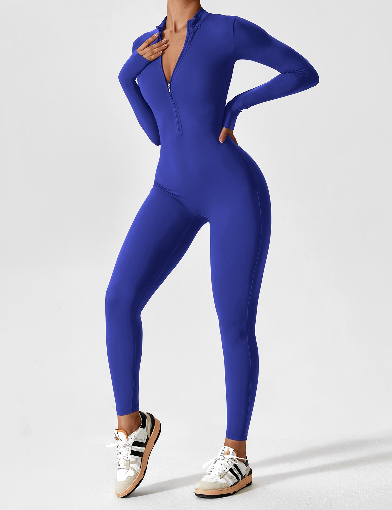 Velouré Long Sleeve Zipper Jumpsuit