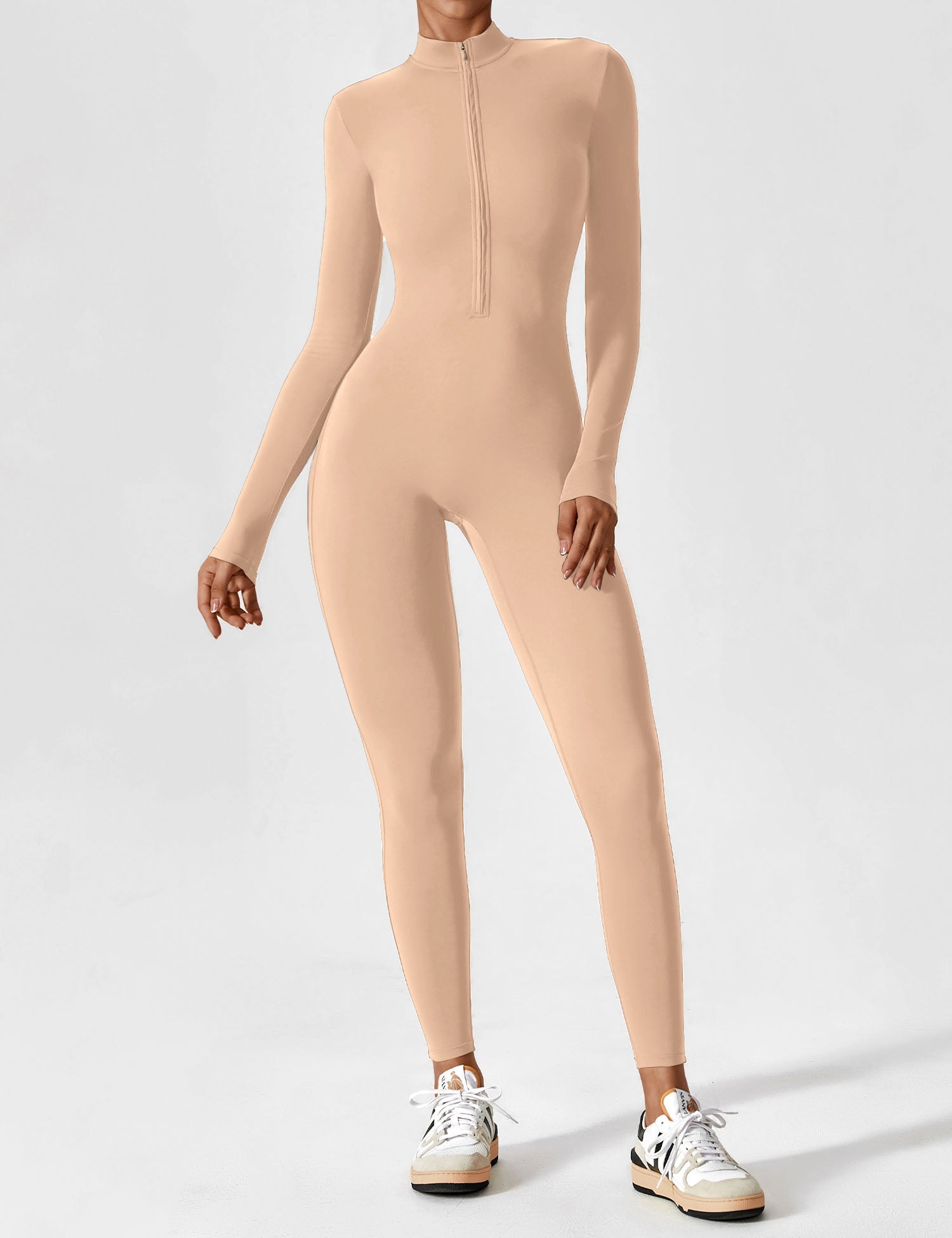 Velouré Long Sleeve Zipper Jumpsuit