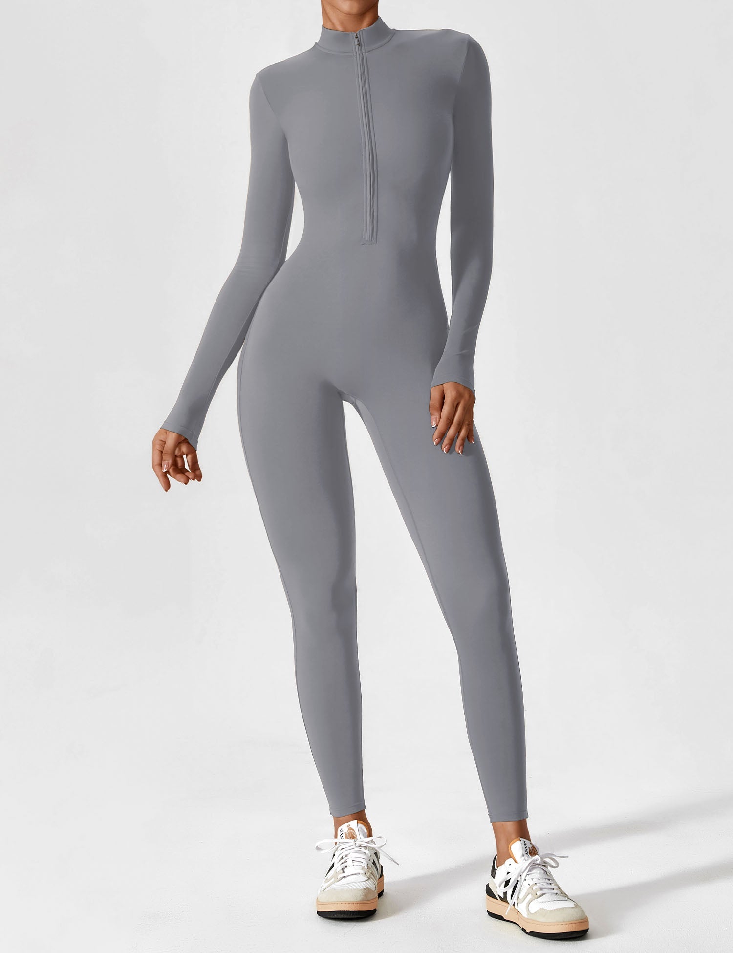 Velouré Long Sleeve Zipper Jumpsuit