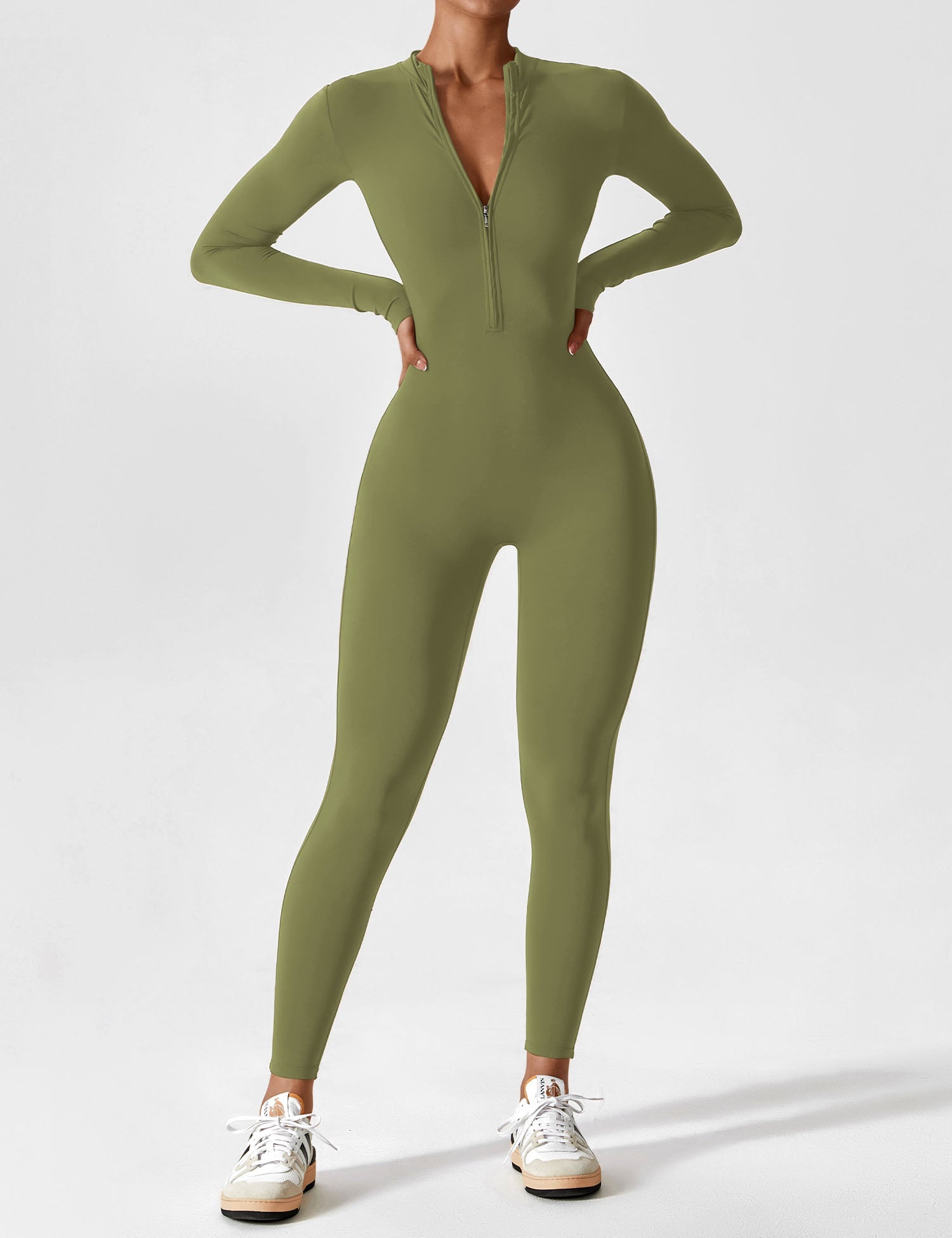 Velouré Long Sleeve Zipper Jumpsuit