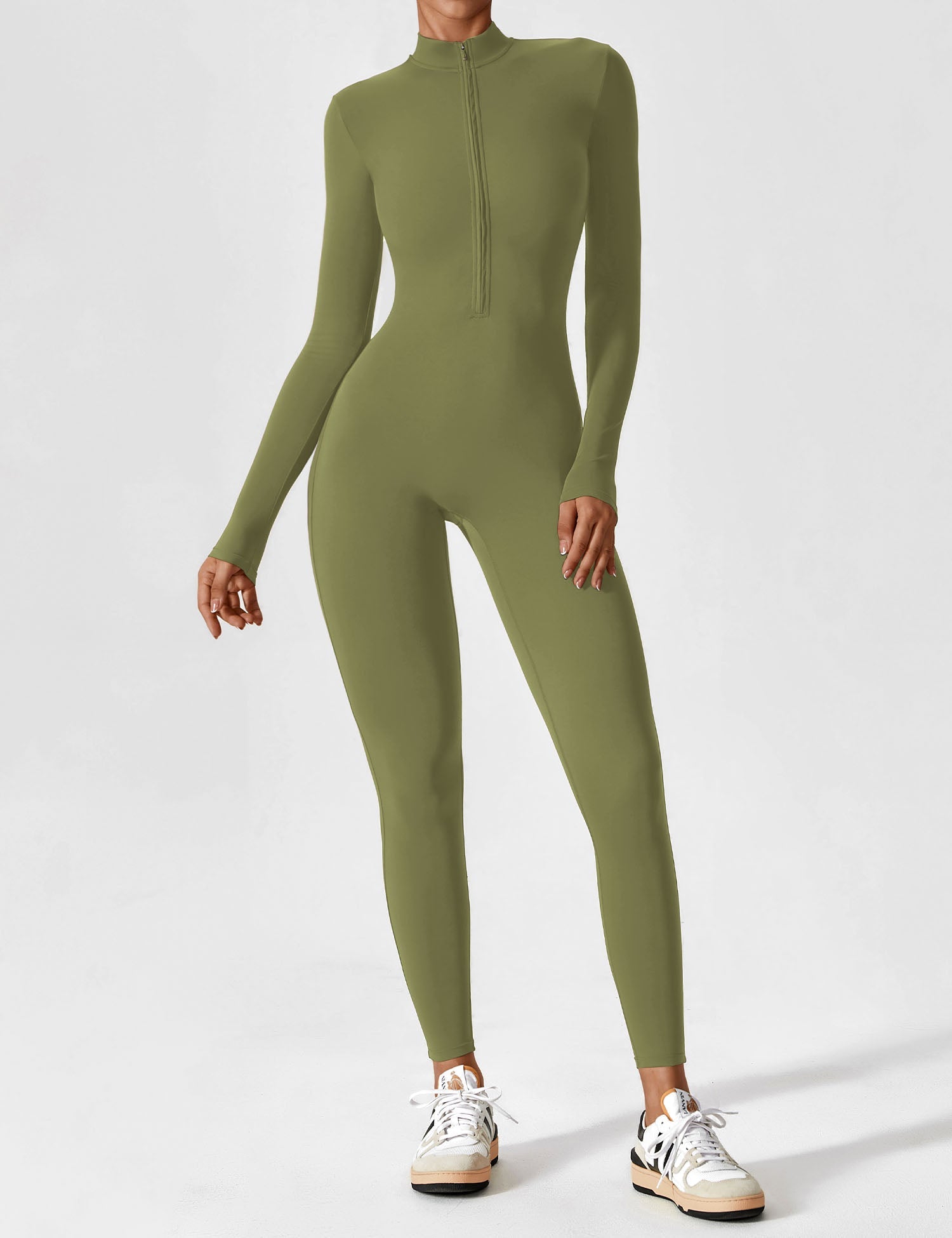 Velouré Long Sleeve Zipper Jumpsuit